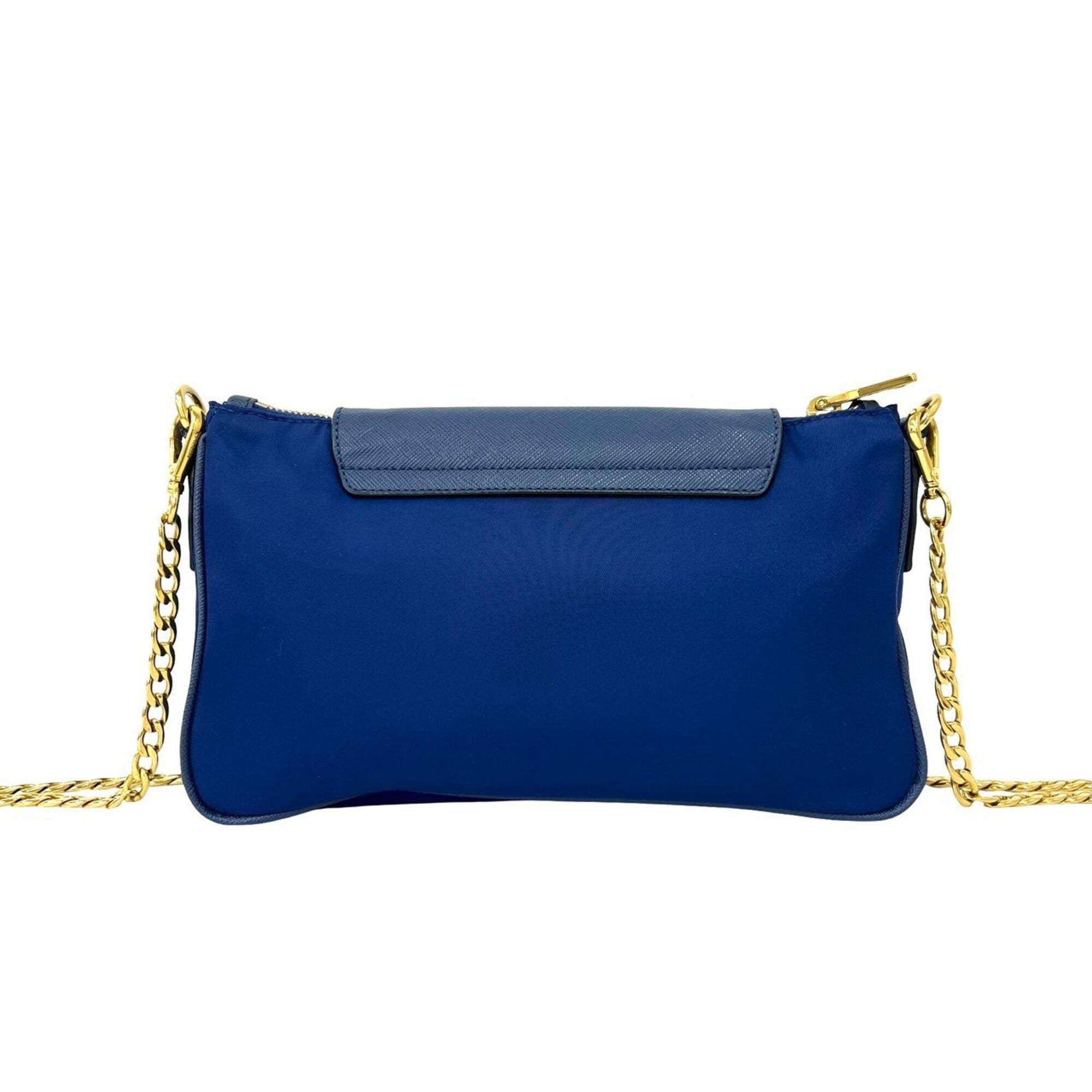 Prada Blue Nylon Leather Pochette Shoulder Bag (Pre-Owned)