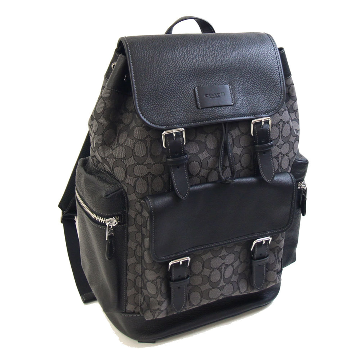 Coach Signature Black Gray Canvas Leather Backpack (Pre-Owned)