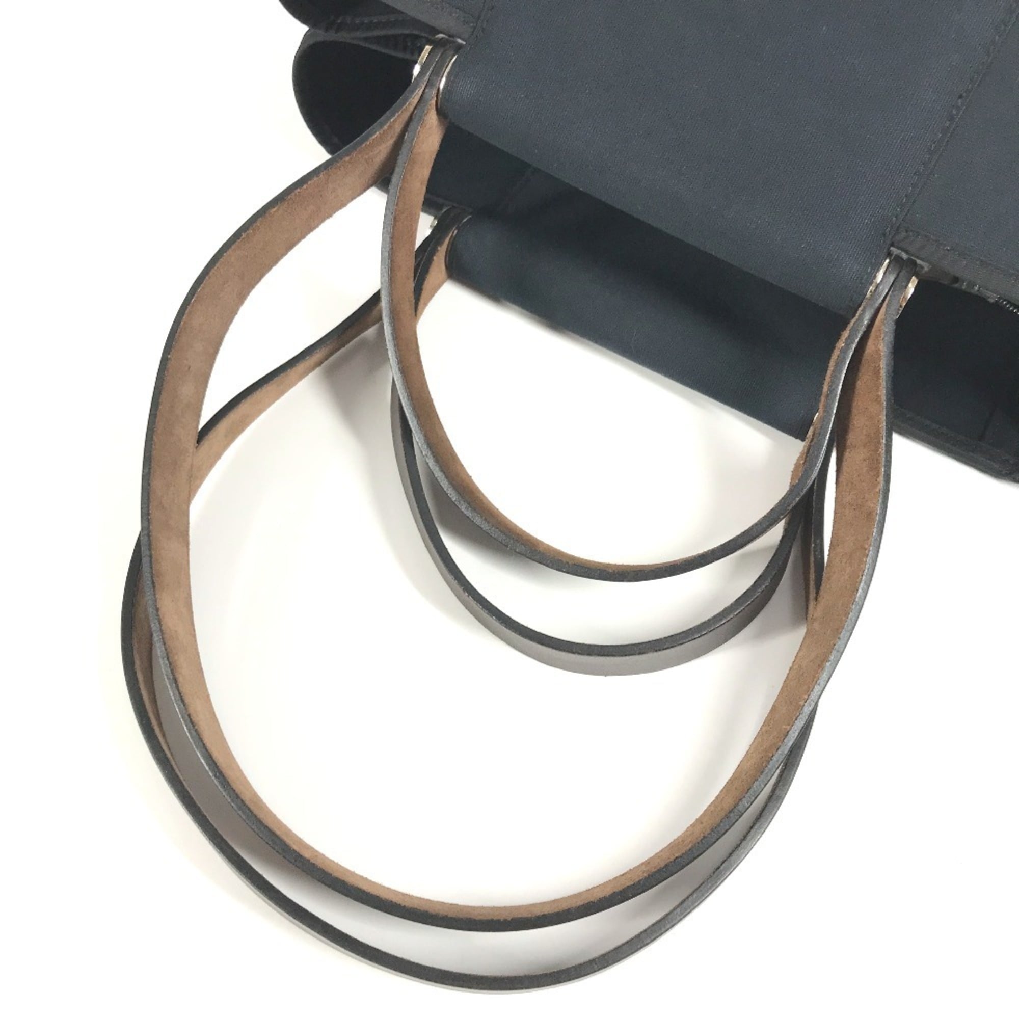 Hermes Dark Navy Leather Canvas Shoulder Bag Tote Bag (Pre-Owned)