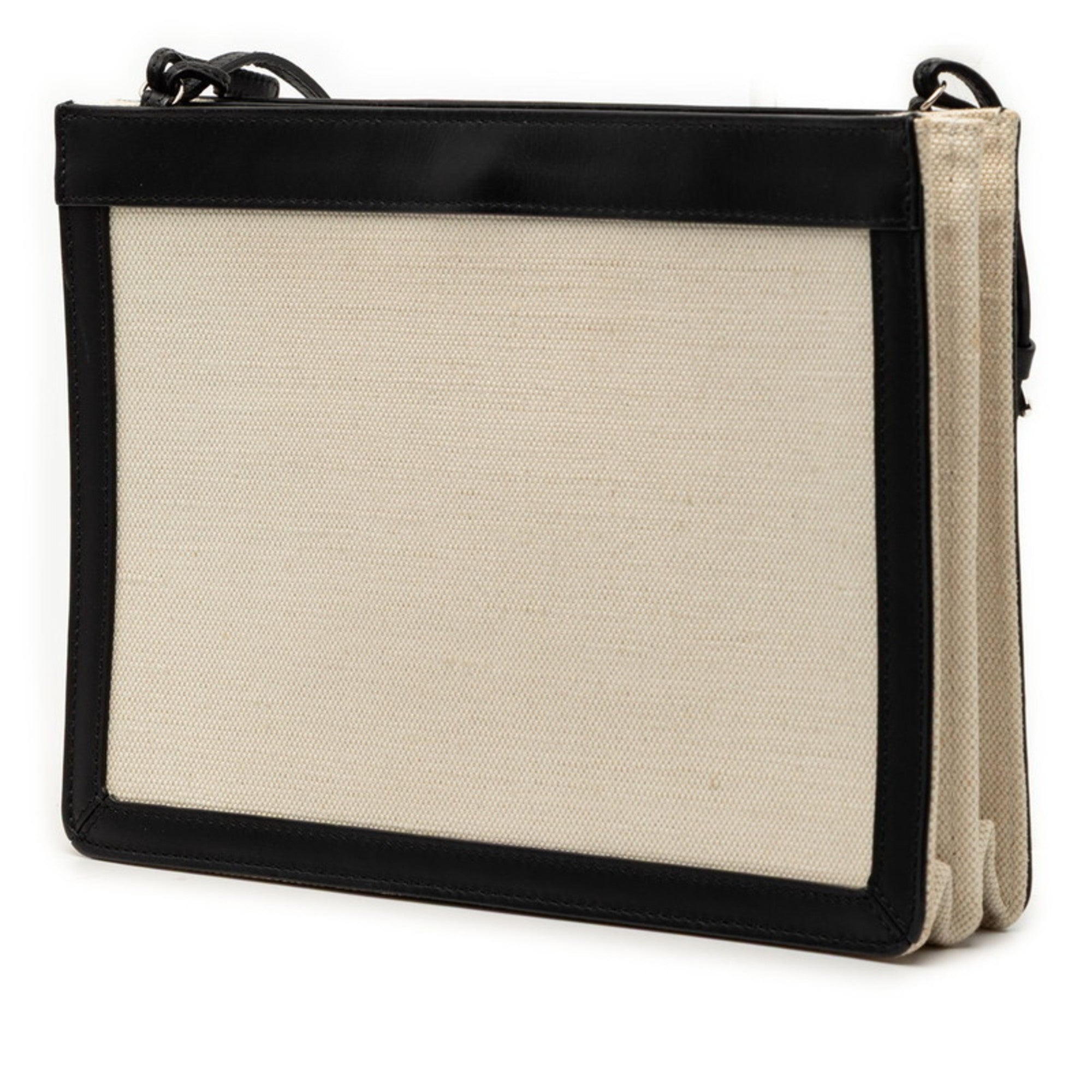 Balenciaga Black Ivory Canvas Leather Shoulder Bag (Pre-Owned)