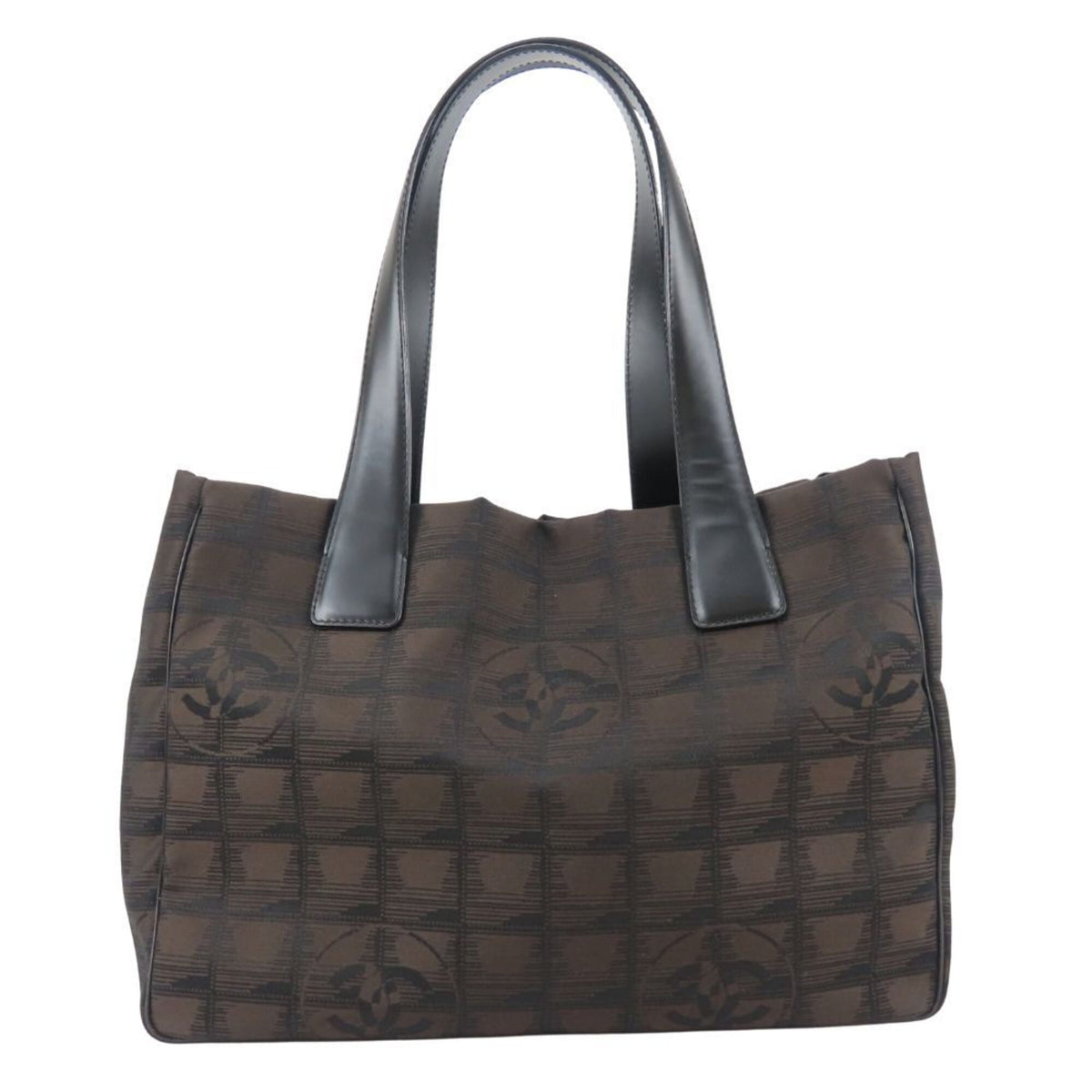 Chanel New Travel Line Black Jacquard Nylon Leather Tote Bag (Pre-Owned)