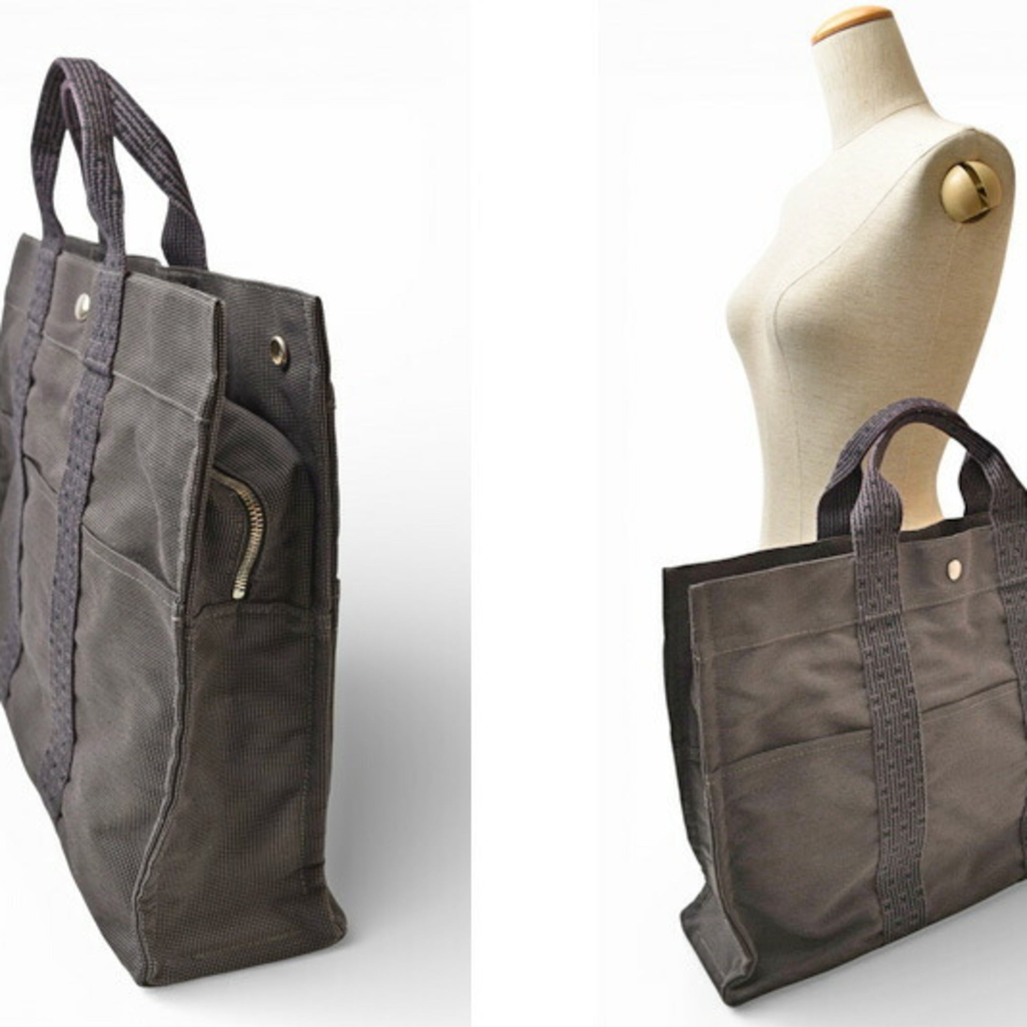 Hermes Her Line Gray Canvas Handbag Tote Bag (Pre-Owned)