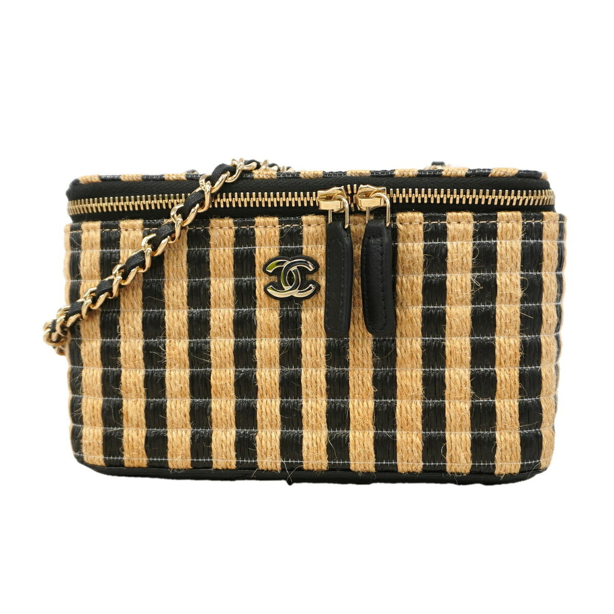 Chanel Beige Black Raffia Vanity Bag (Pre-Owned)