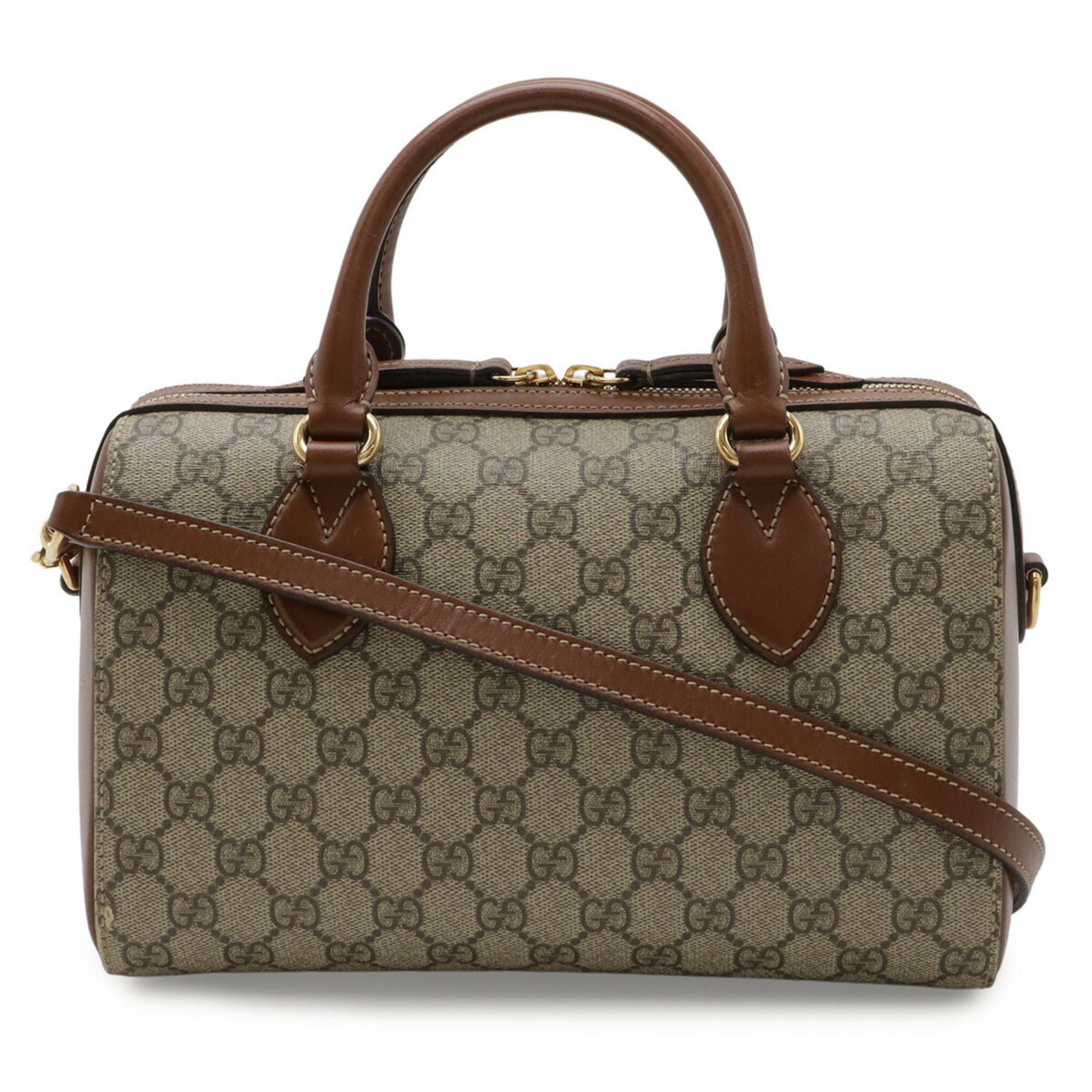 Gucci Beige Brown Gg Supreme Canvas Pvc Coated Canvas Leather Handbag Shoulder Bag (Pre-Owned)