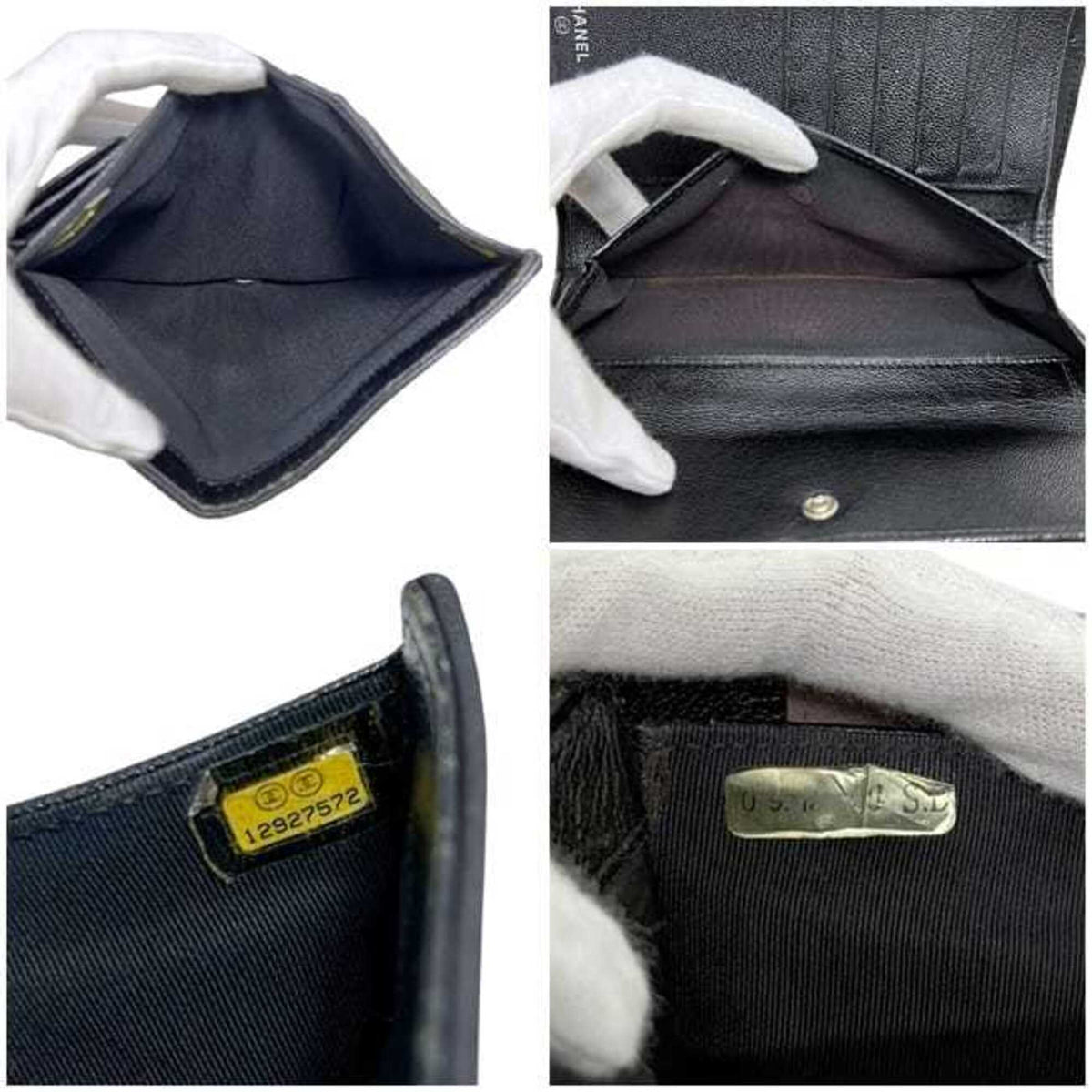 Chanel Black Pink Beige Leather Long Wallet (Tri-Fold) (Pre-Owned)