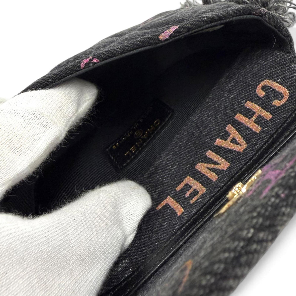 Chanel Black Multi-Color Denim Leather Shoulder Bag (Pre-Owned)