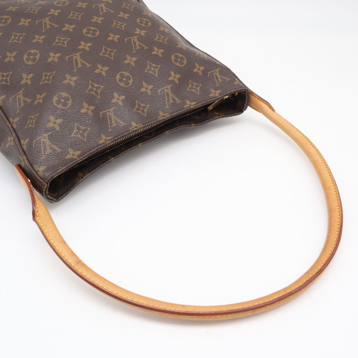 Louis Vuitton Beige Brown Monogram Coated Canvas Leather Handbag (Pre-Owned)