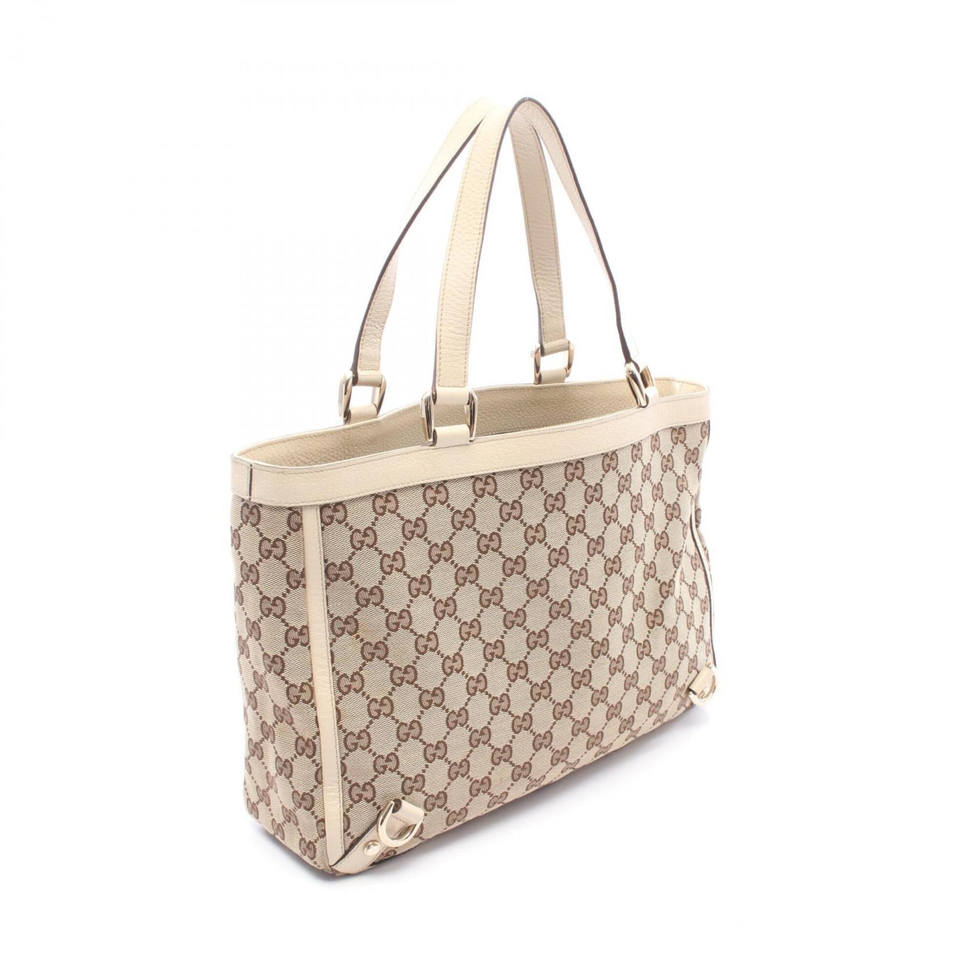 Gucci Abbey Beige Ivory Canvas Leather Handbag Tote Bag (Pre-Owned)