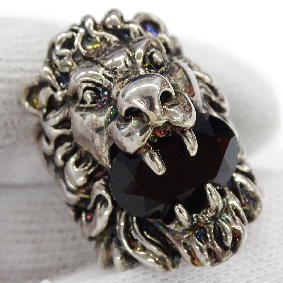 Gucci Silver Black Metal Band Ring (Pre-Owned)