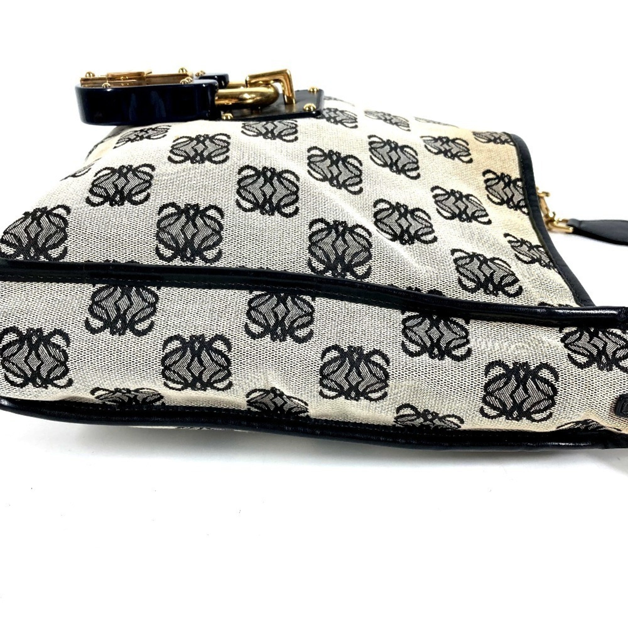 Loewe Black Gray Leather Canvas Shoulder Bag (Pre-Owned)
