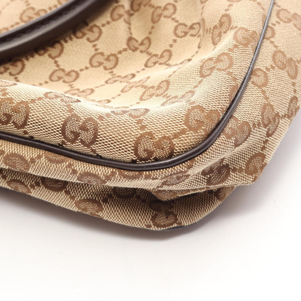 Gucci Beige Brown Canvas Leather Handbag Tote Bag (Pre-Owned)