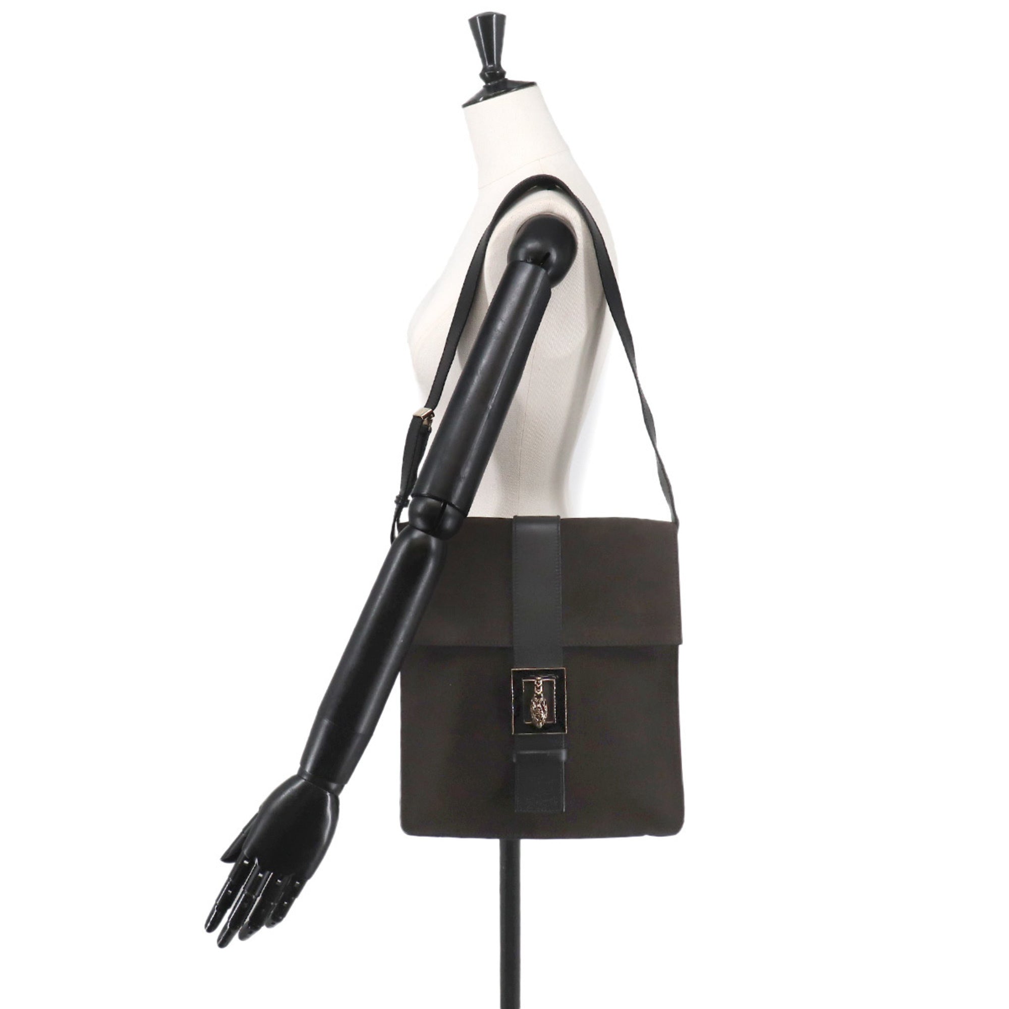 Gucci Black Brown Suede Leather Shoulder Bag (Pre-Owned)
