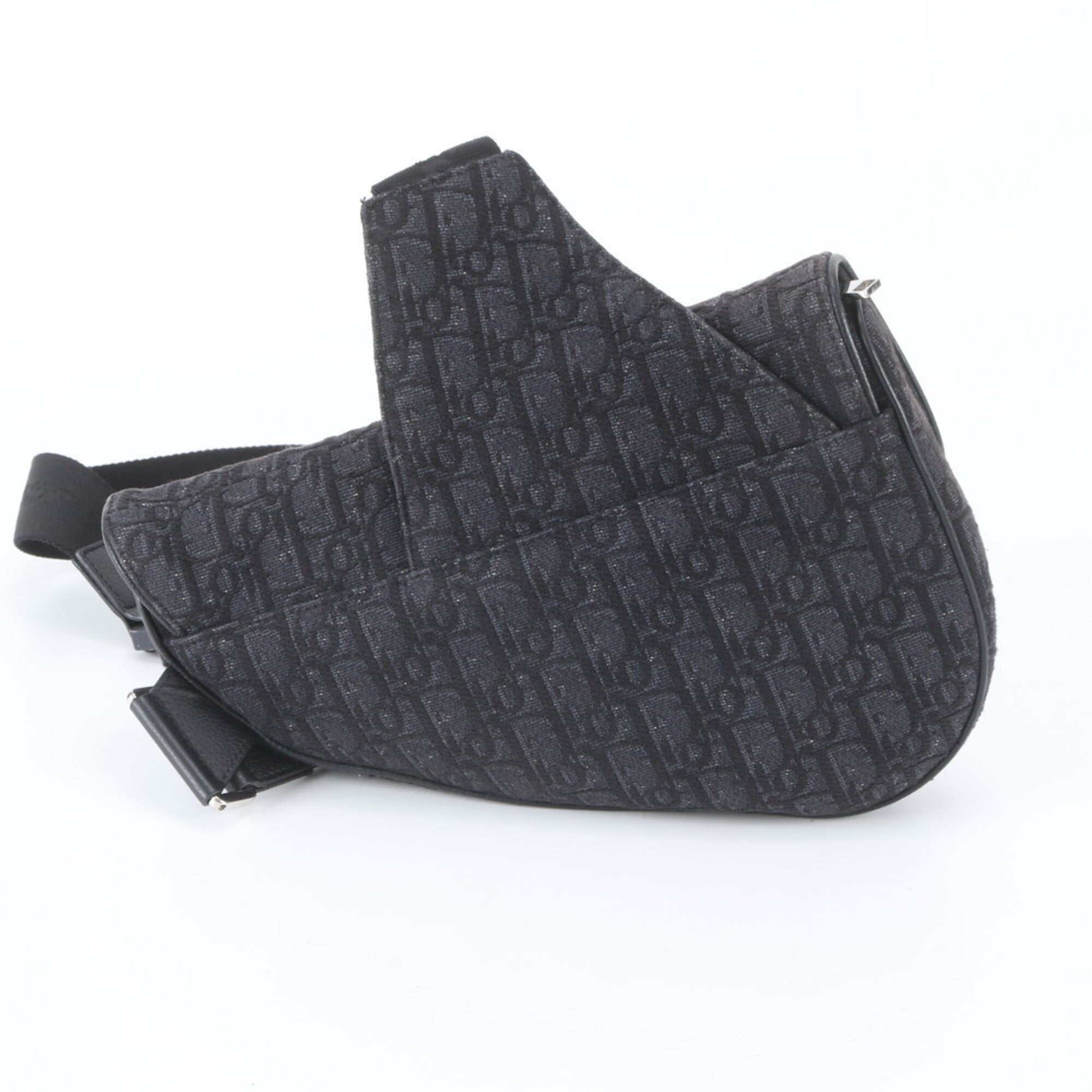 Christian Dior Black Leather Canvas Shoulder Bag Sling Bag (Pre-Owned)