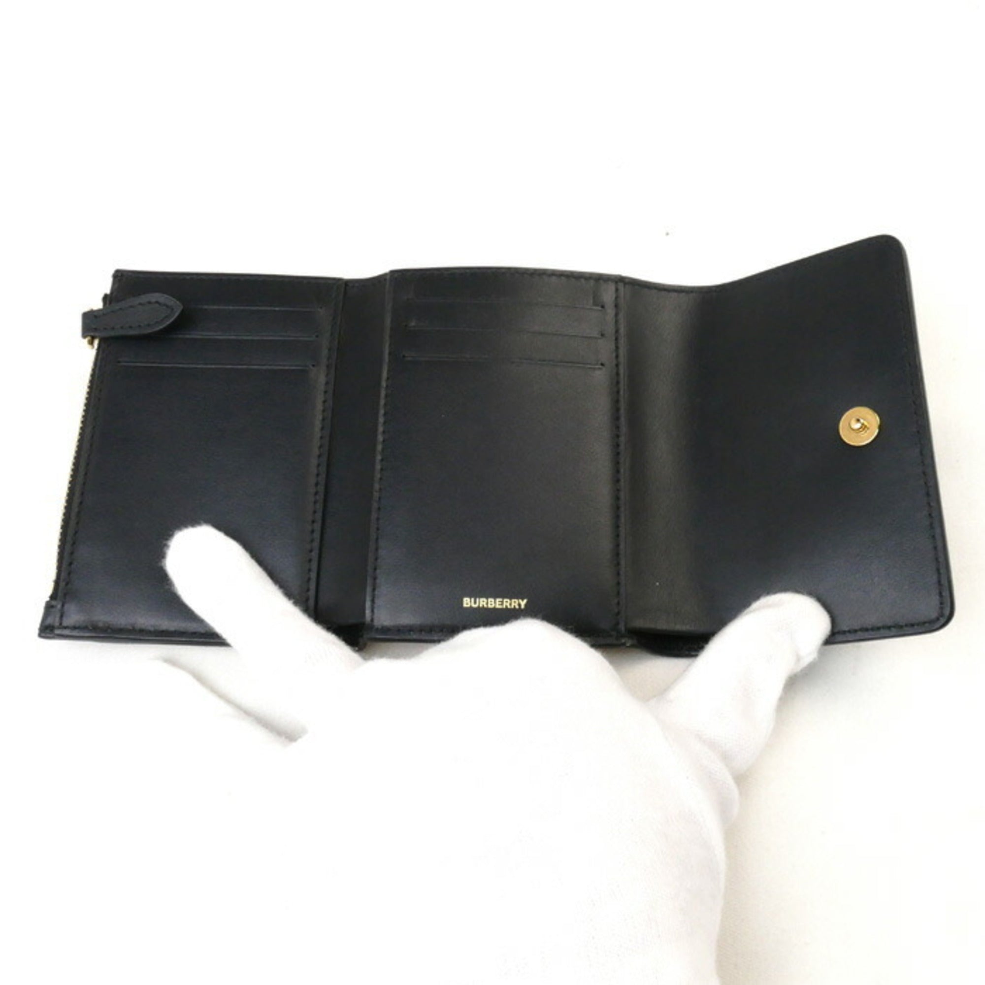 Burberry Beige Black Cotton Leather Elastane Wallet (Tri-Fold) (Pre-Owned)