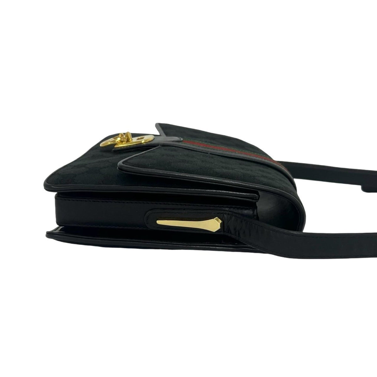 Gucci Black Green Red Color Canvas Leather Pochette Shoulder Bag (Pre-Owned)
