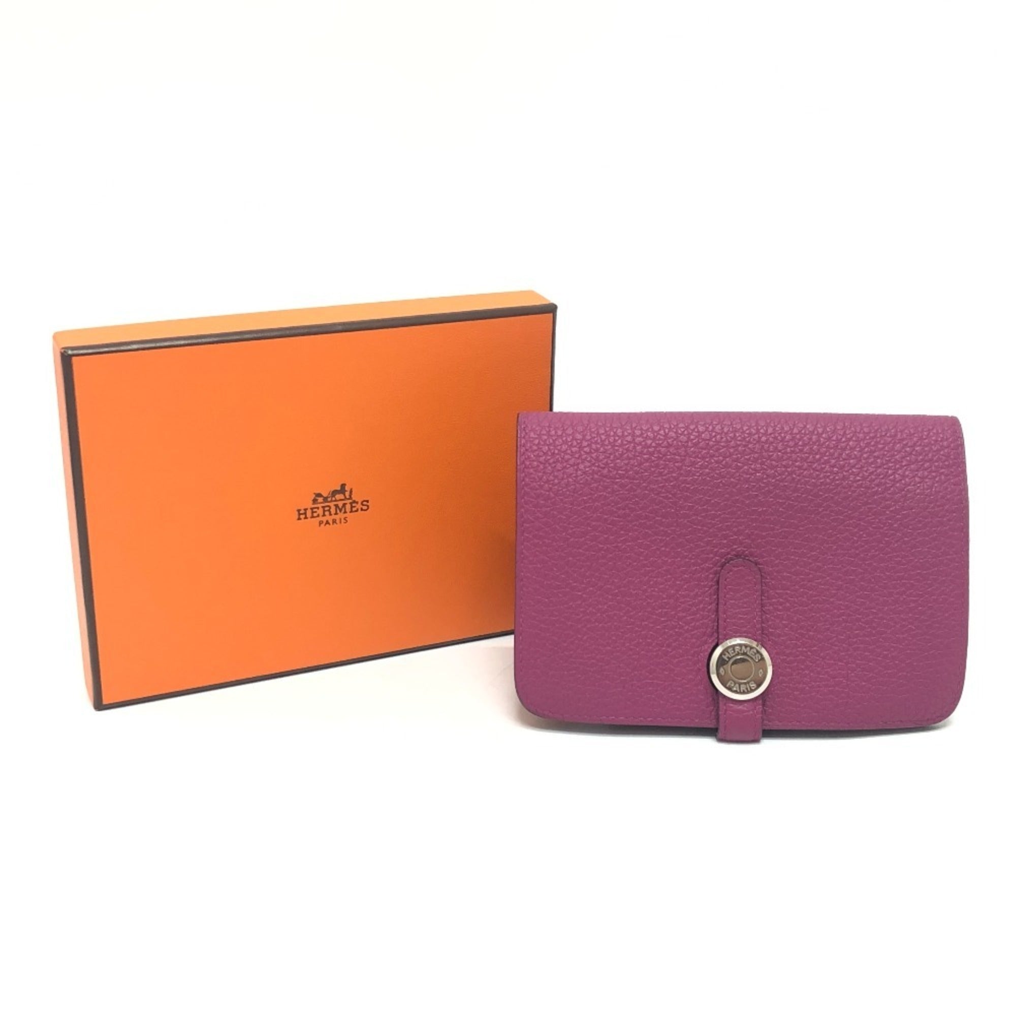 Hermes Rose Purple Taurillon Clemence Leather Card Wallet (Pre-Owned)