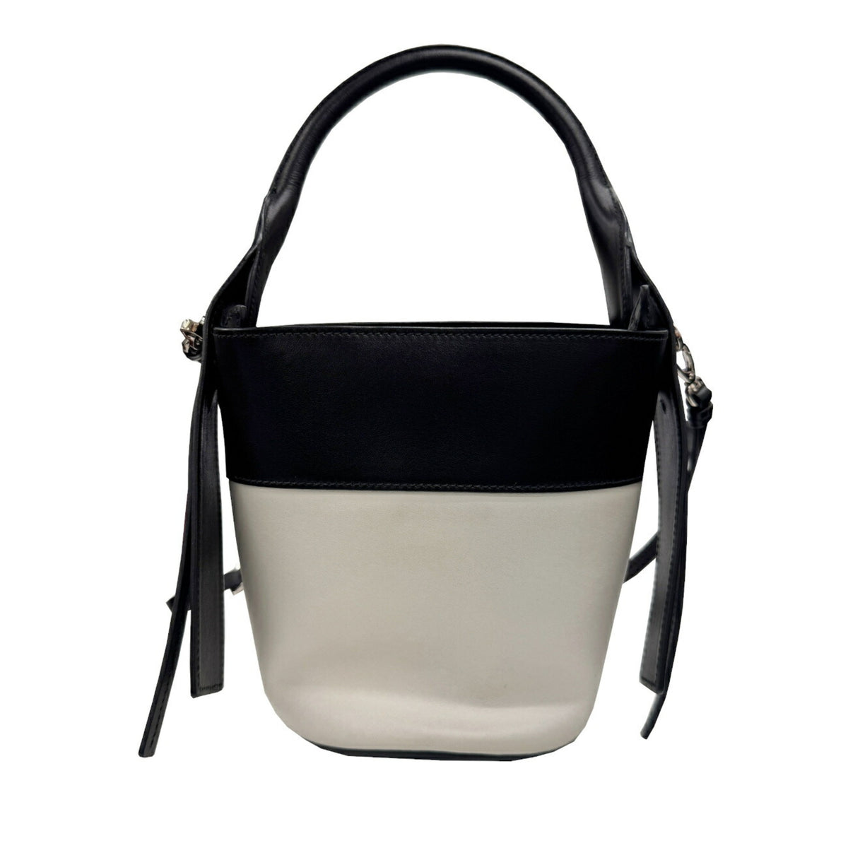 Prada Black White Leather Handbag Shoulder Bag (Pre-Owned)