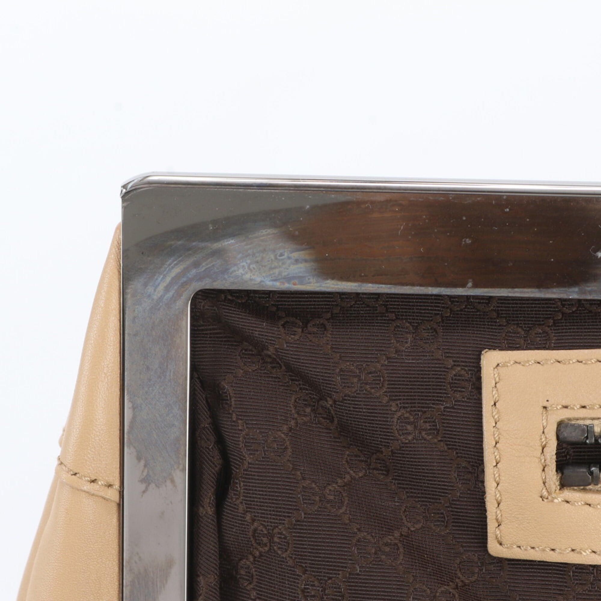 Gucci Beige White Leather Handbag Tote Bag (Pre-Owned)