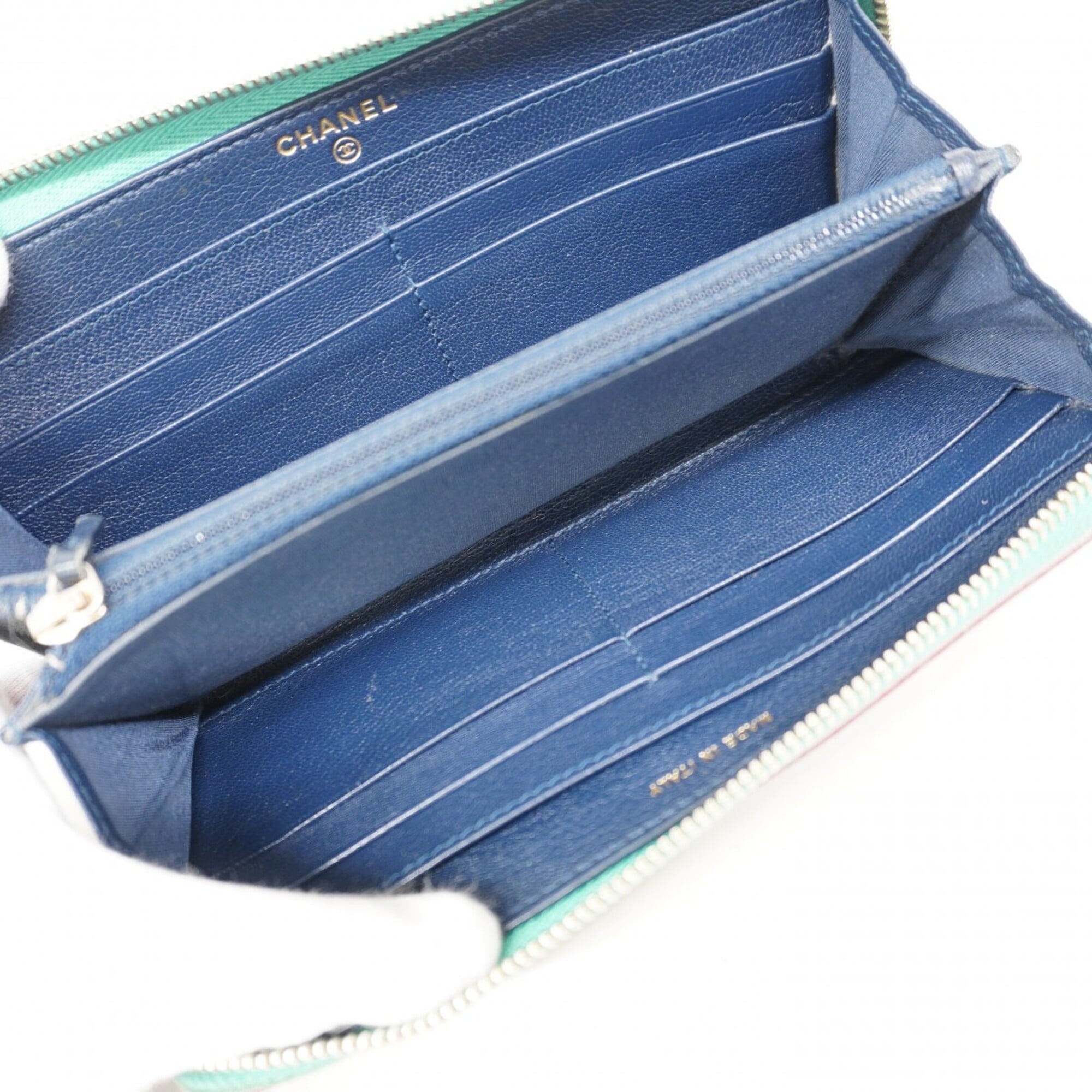 Chanel Navy Pink Grained Calfskin Long Wallet (Bi-Fold) (Pre-Owned)