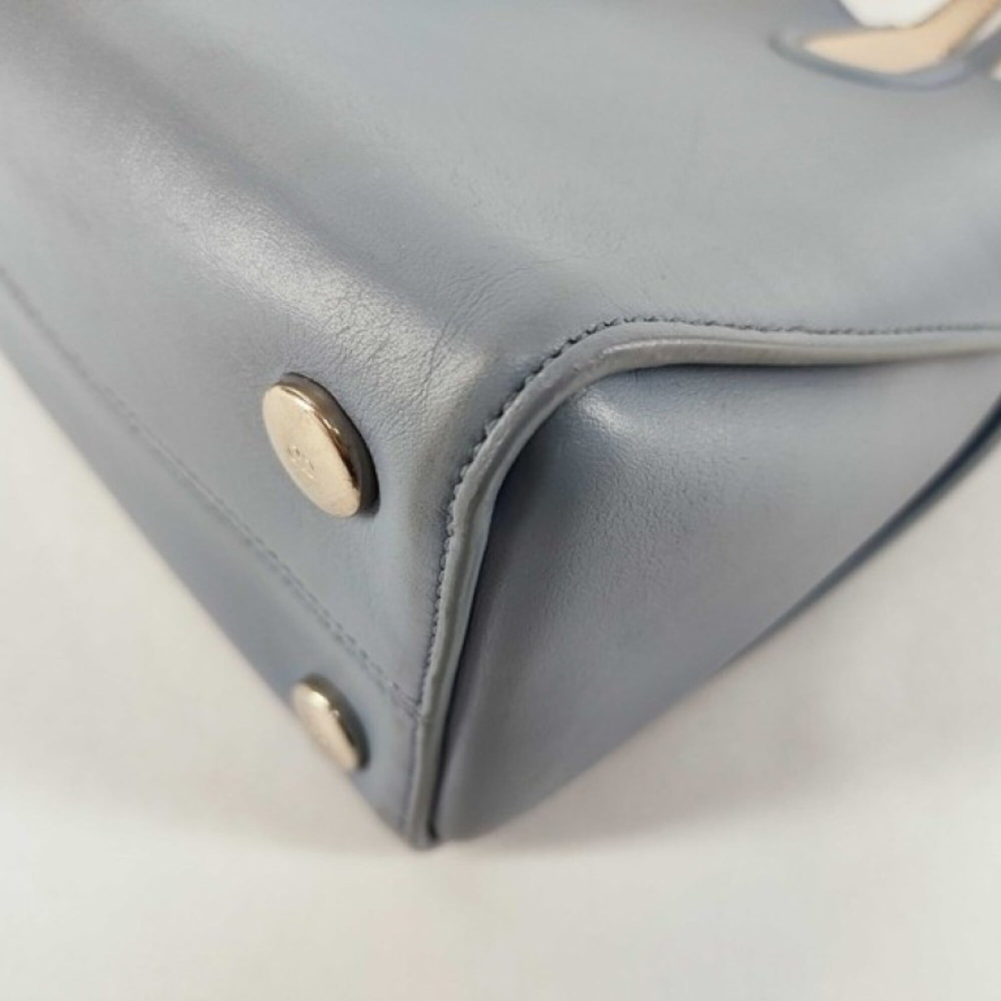 Christian Dior Beige Blue Leather Handbag Shoulder Bag (Pre-Owned)