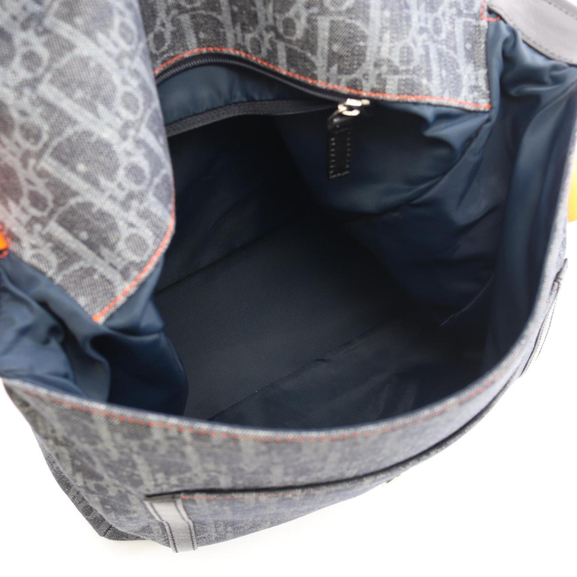 Christian Dior Black Navy Orange Denim Leather Shoulder Bag (Pre-Owned)