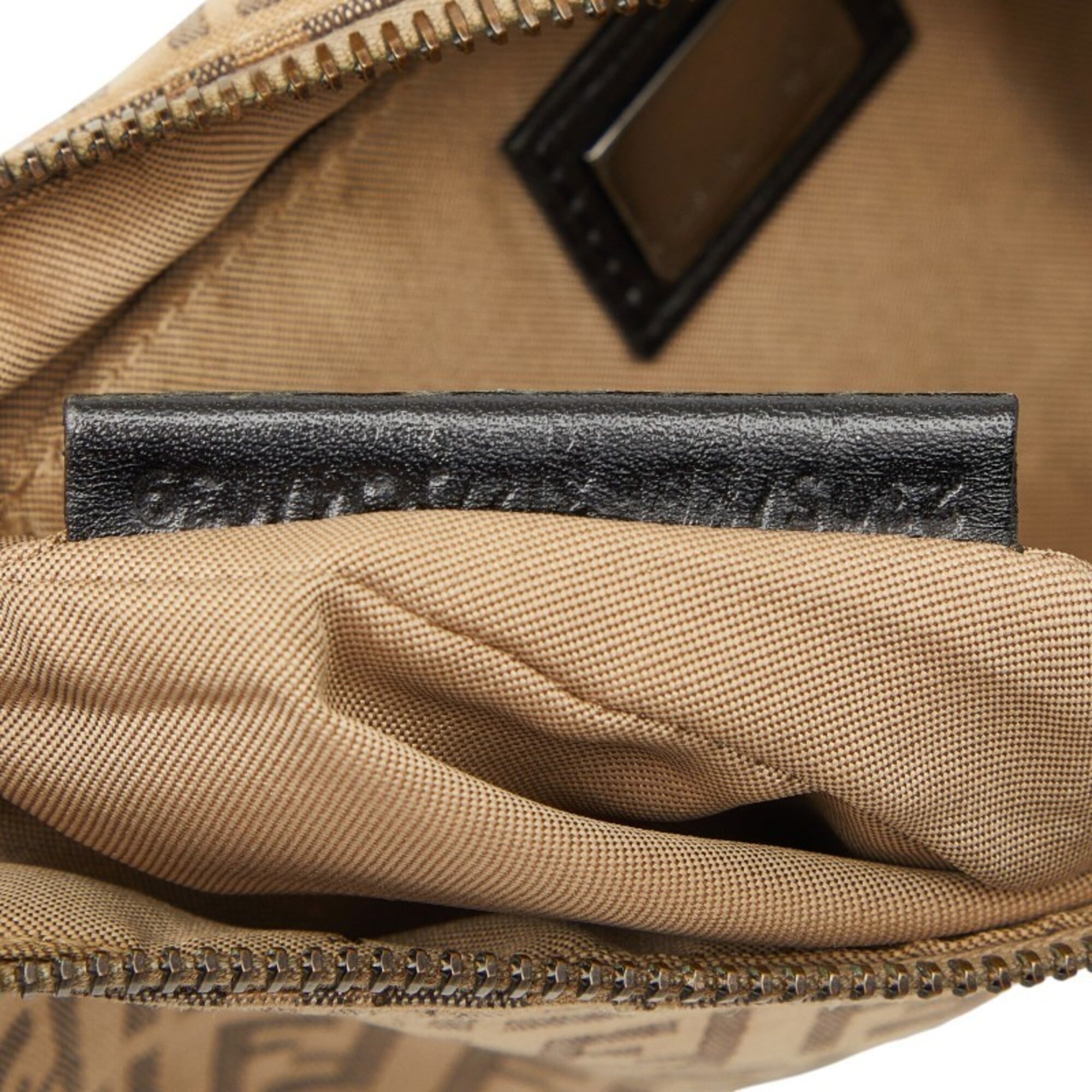 Fendi Beige Black Leather Canvas Handbag Shoulder Bag (Pre-Owned)