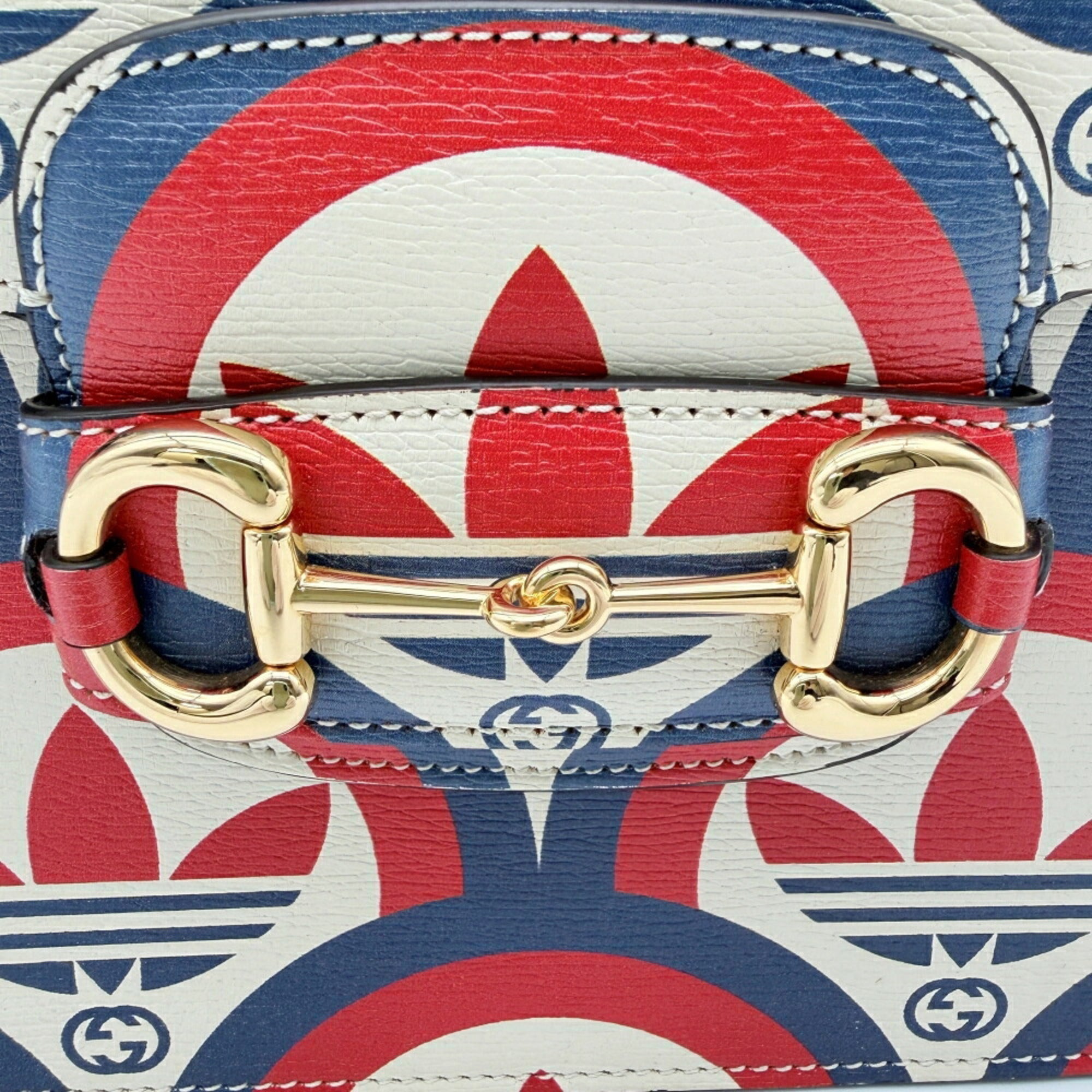 Gucci Horsebit Ivory Navy Red Color Leather Shoulder Bag (Pre-Owned)