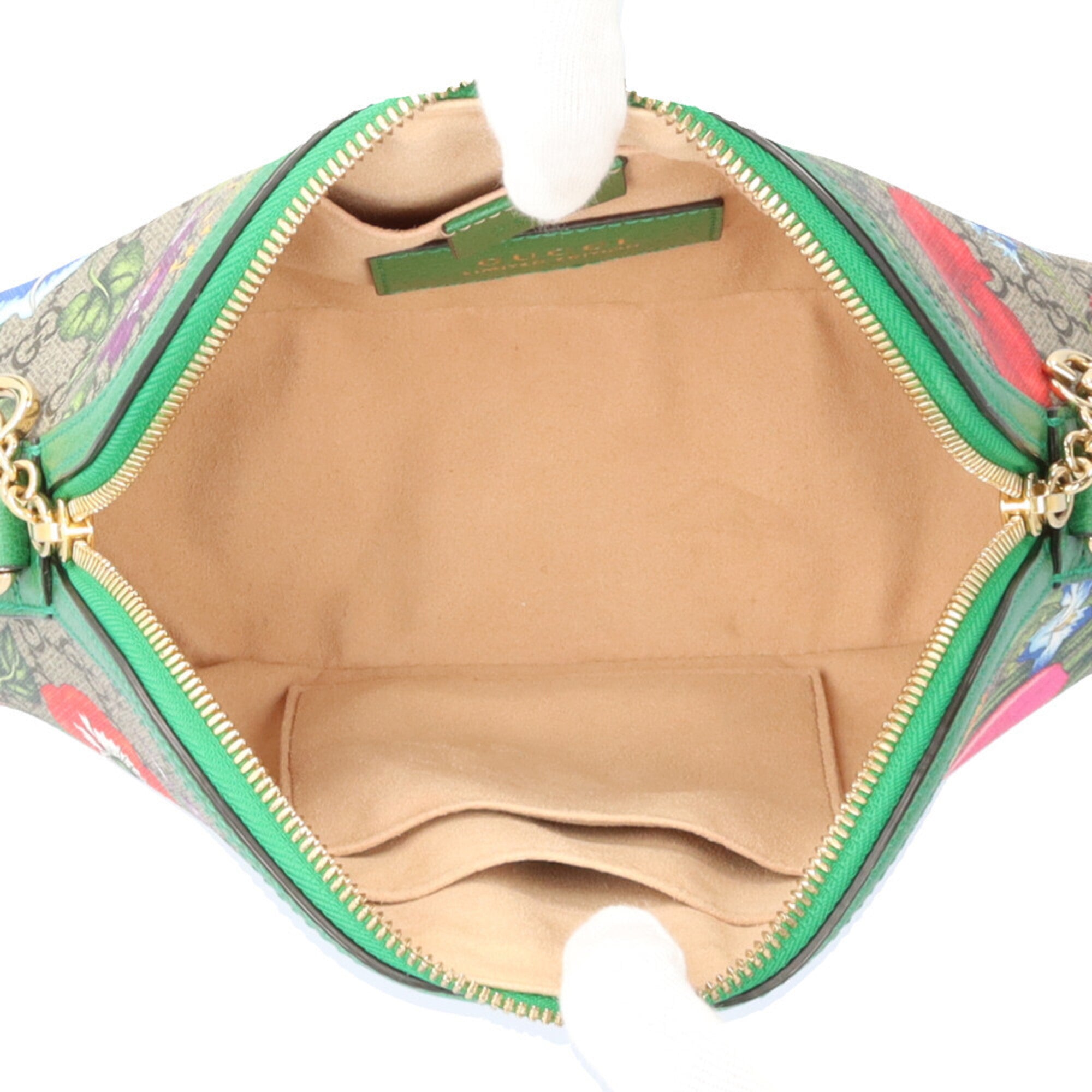 Gucci Green Multi-Color Gg Supreme Canvas Shoulder Bag (Pre-Owned)