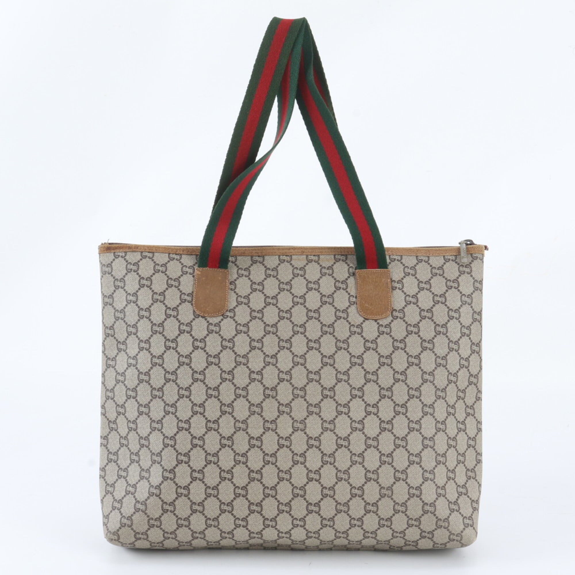 Gucci Sherry Line Brown Leather Coated Canvas Handbag Shoulder Bag Tote Bag (Pre-Owned)