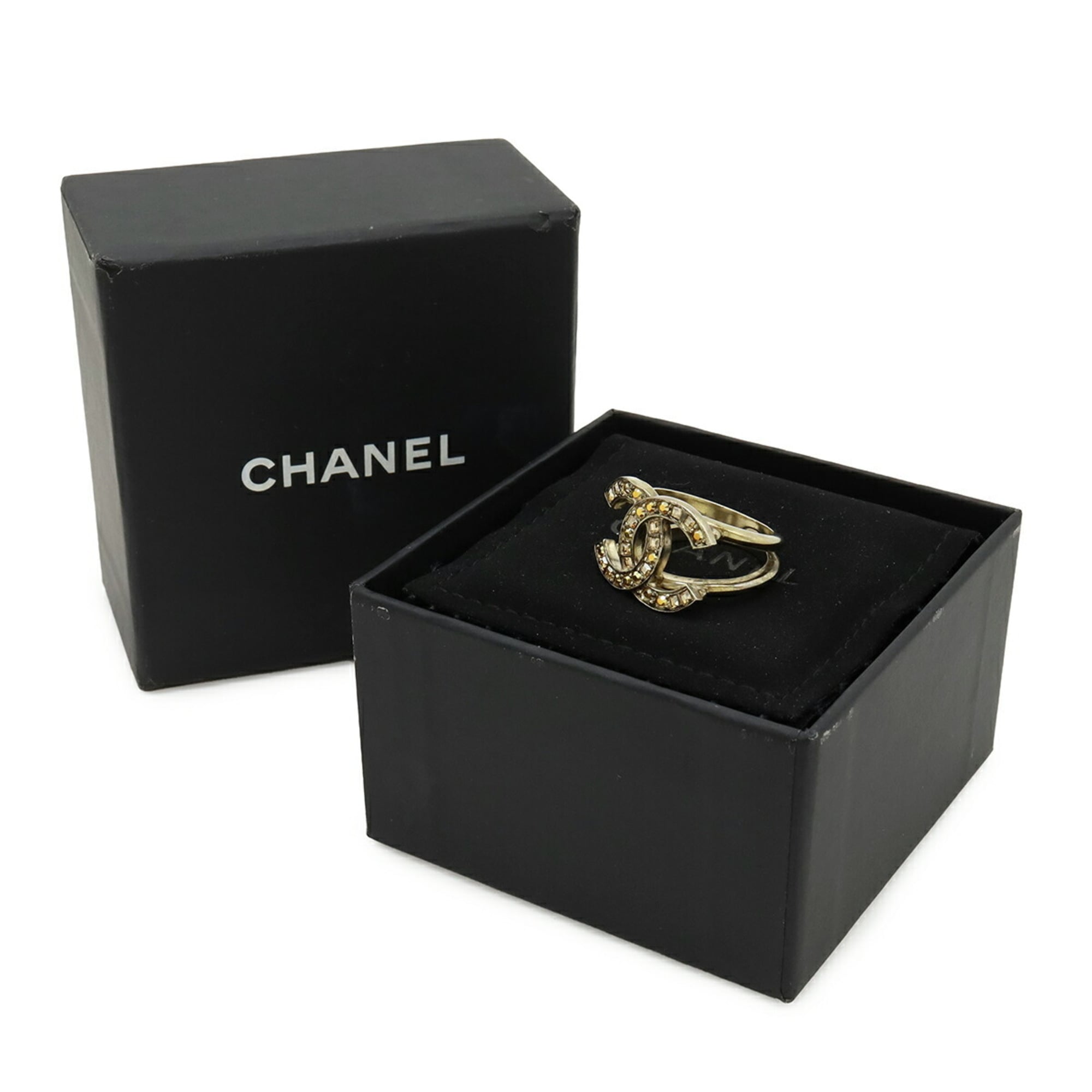 Chanel Gold Plating Rhinestone Band Ring (Pre-Owned)
