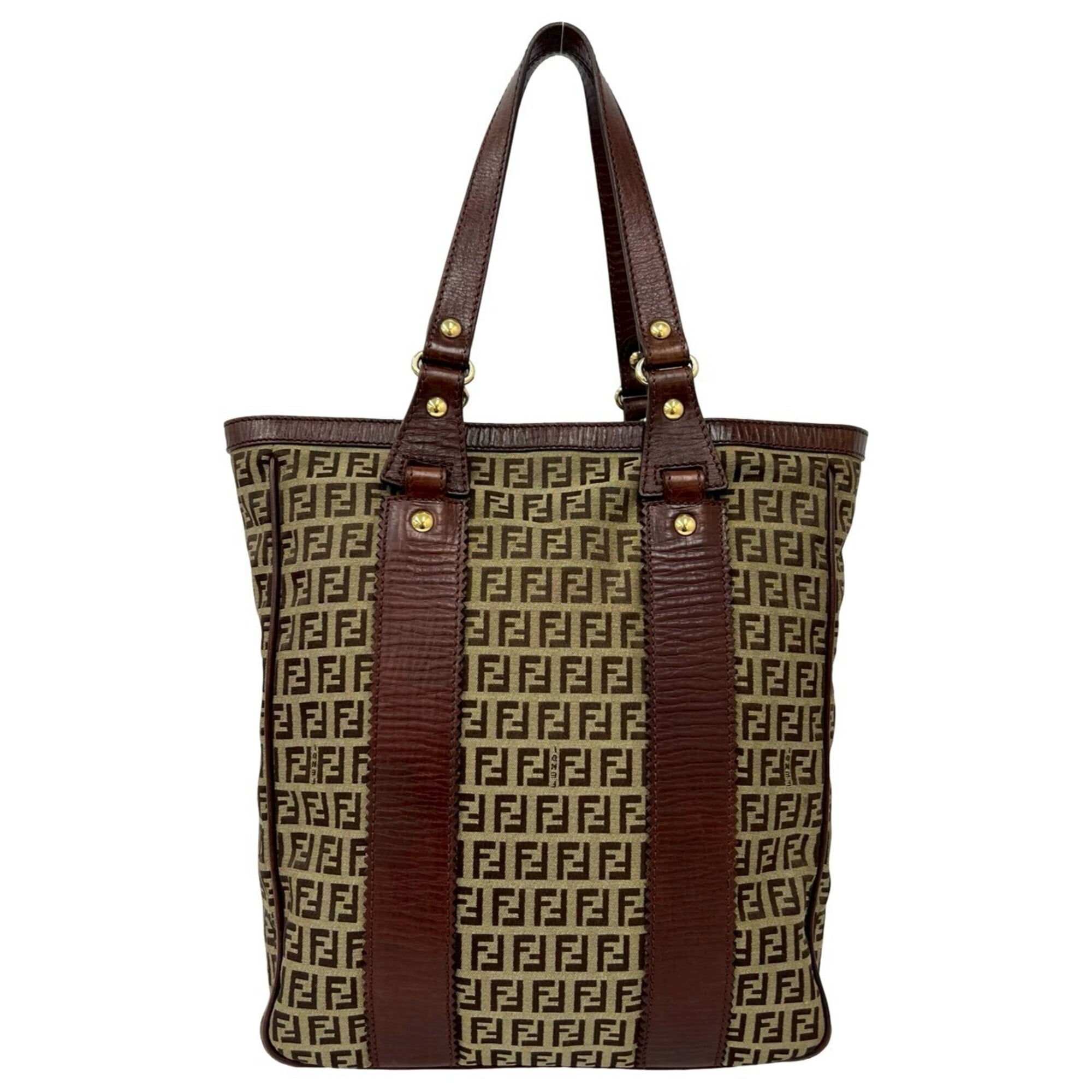 Fendi Brown Canvas Leather Handbag Tote Bag (Pre-Owned)
