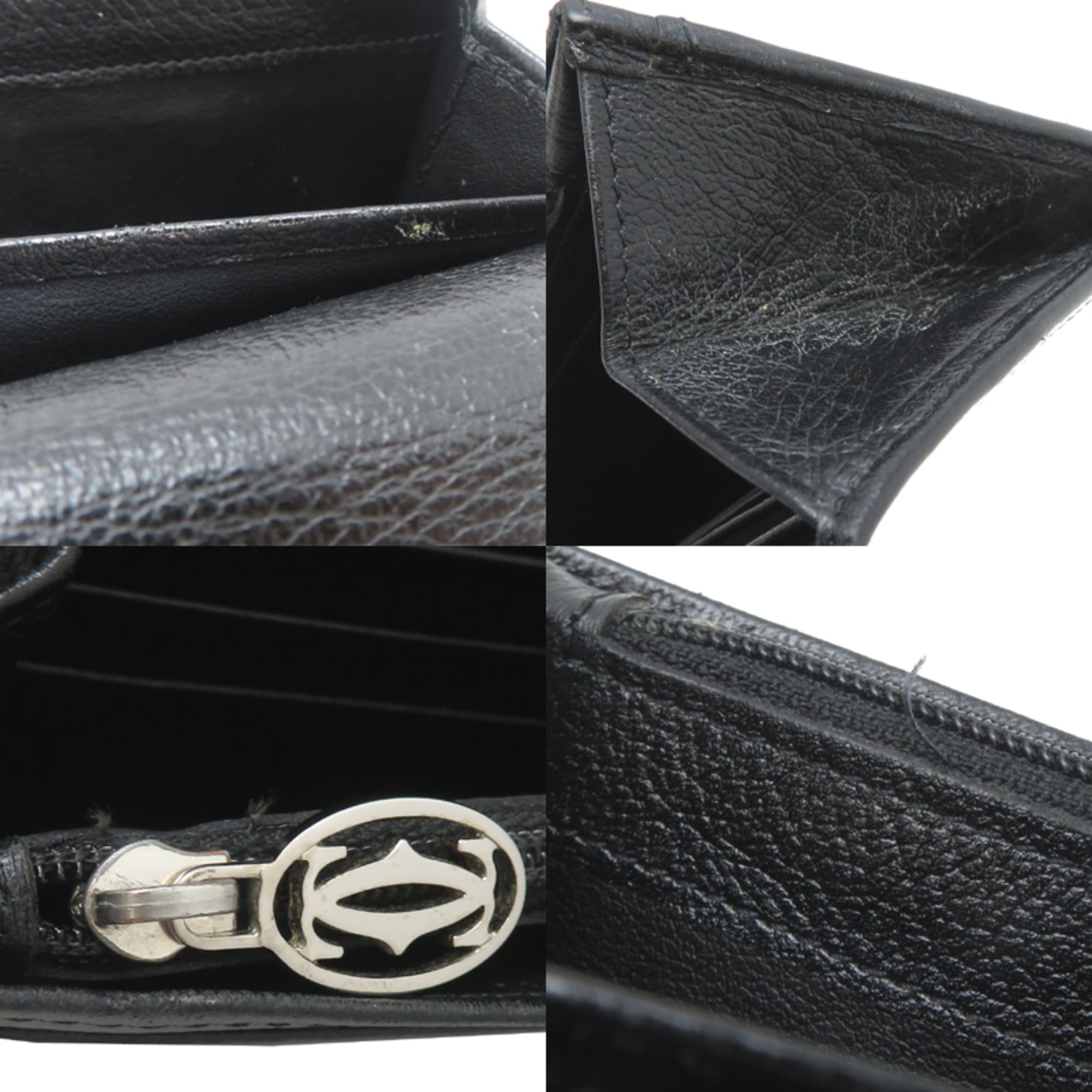 Cartier Black Leather Long Wallet (Bi-Fold) (Pre-Owned)