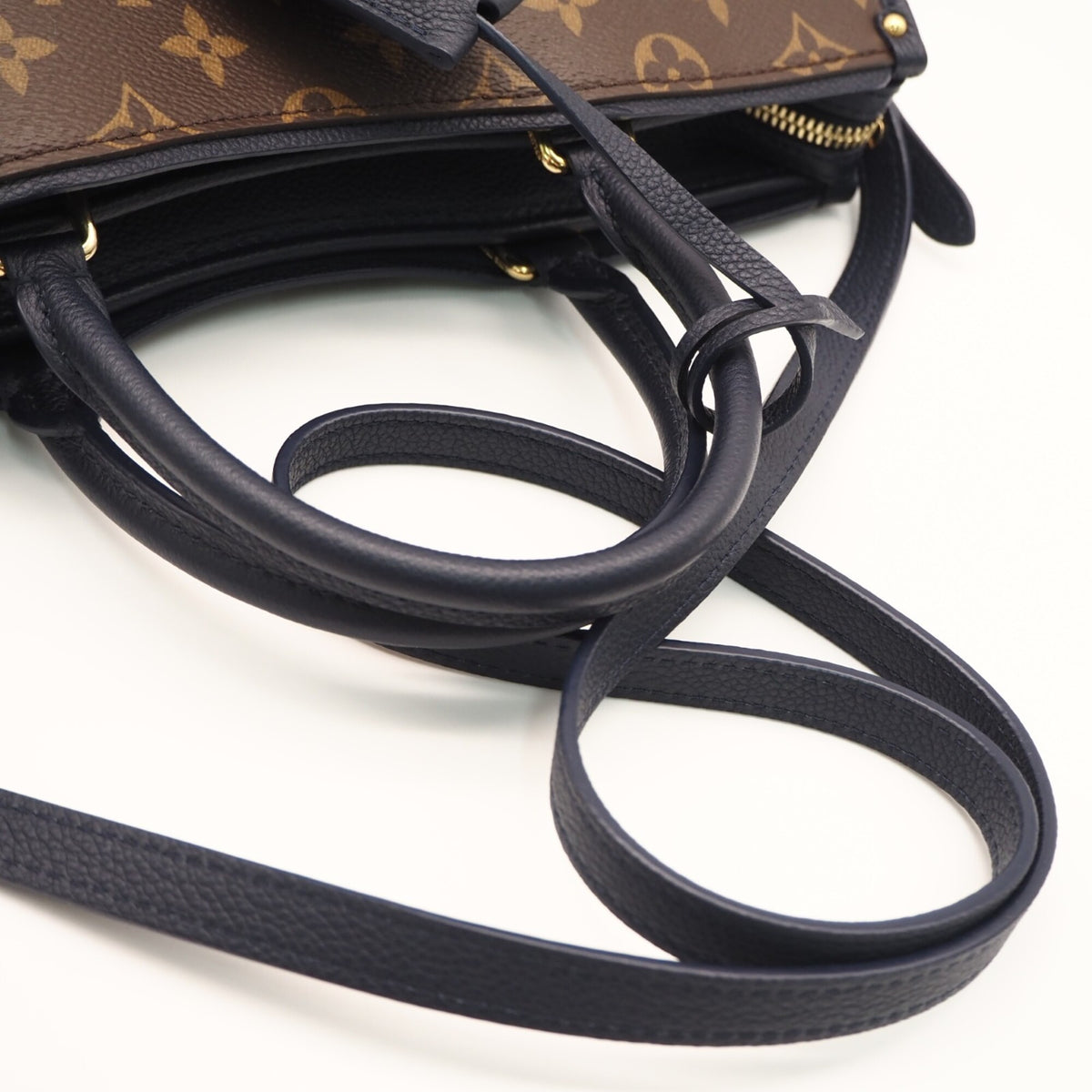 Louis Vuitton Beige Brown Monogram Navy Monogram Handbag (Pre-Owned)