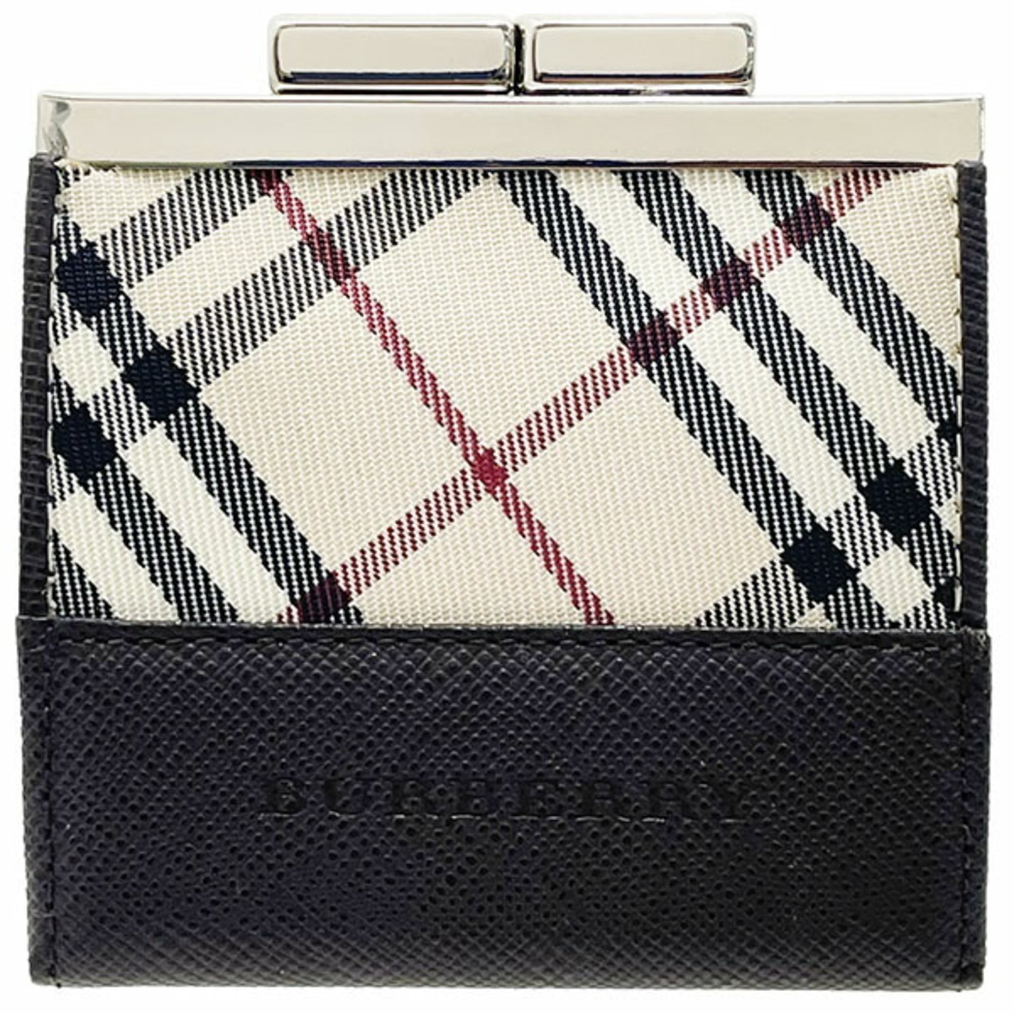 Burberry Beige Dark Brown Nylon Leather Coin Purse/Coin Case (Pre-Owned)