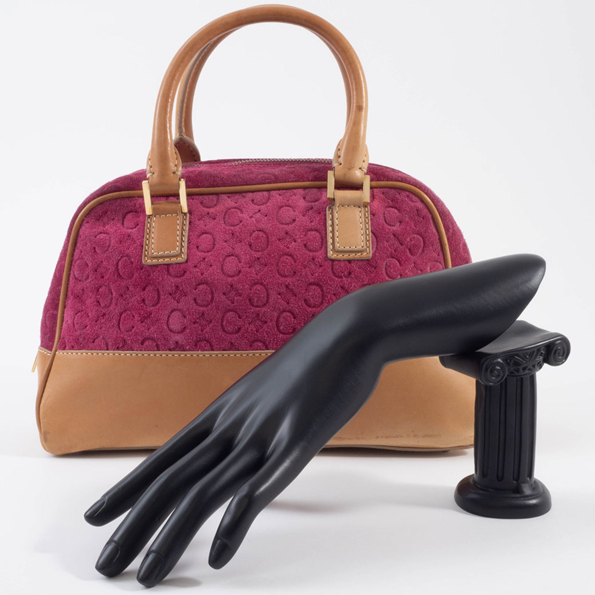 Celine Macadam Camel Purple Suede Leather Handbag (Pre-Owned)