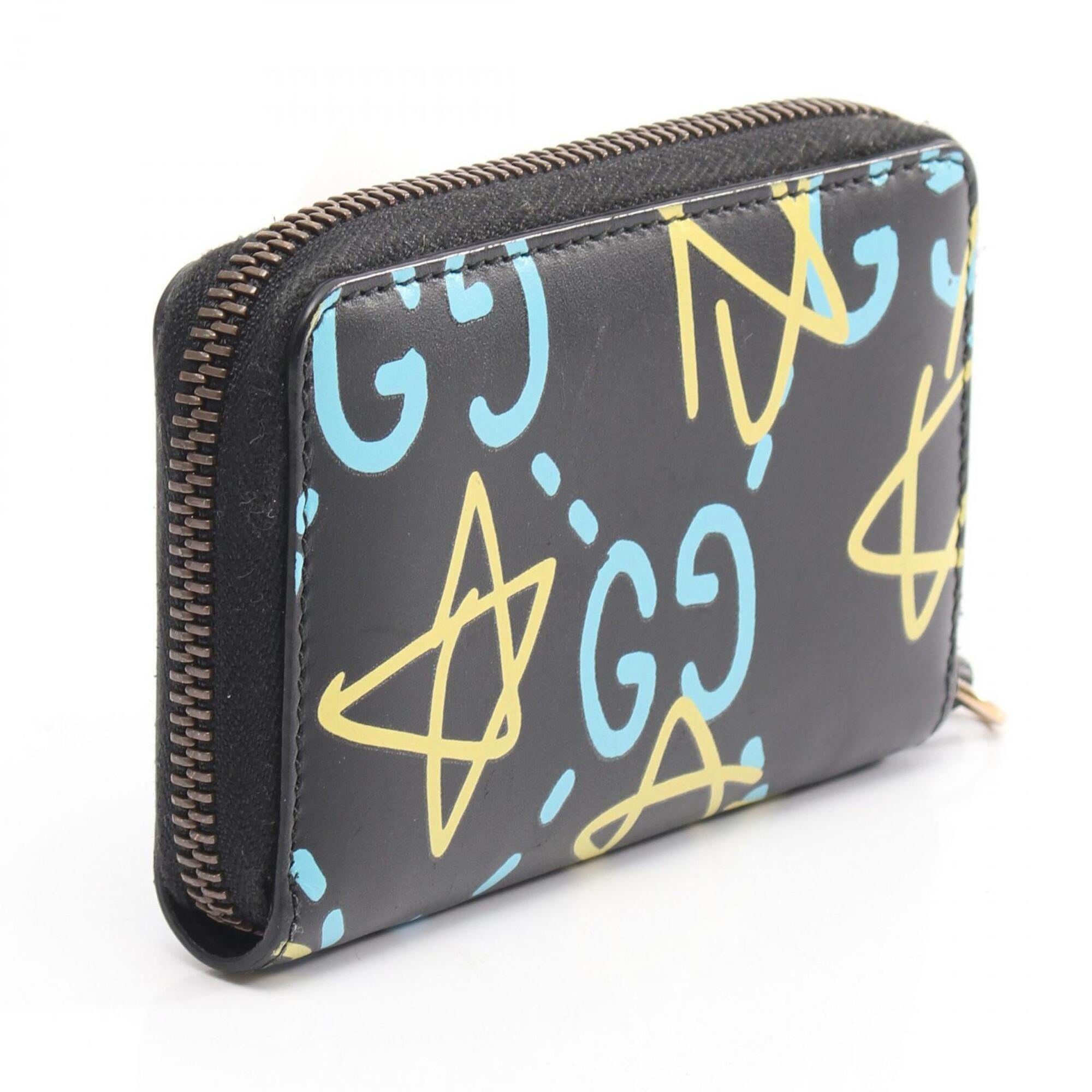 Gucci Black Blue Yellow Leather Coin Purse/Coin Case (Pre-Owned)
