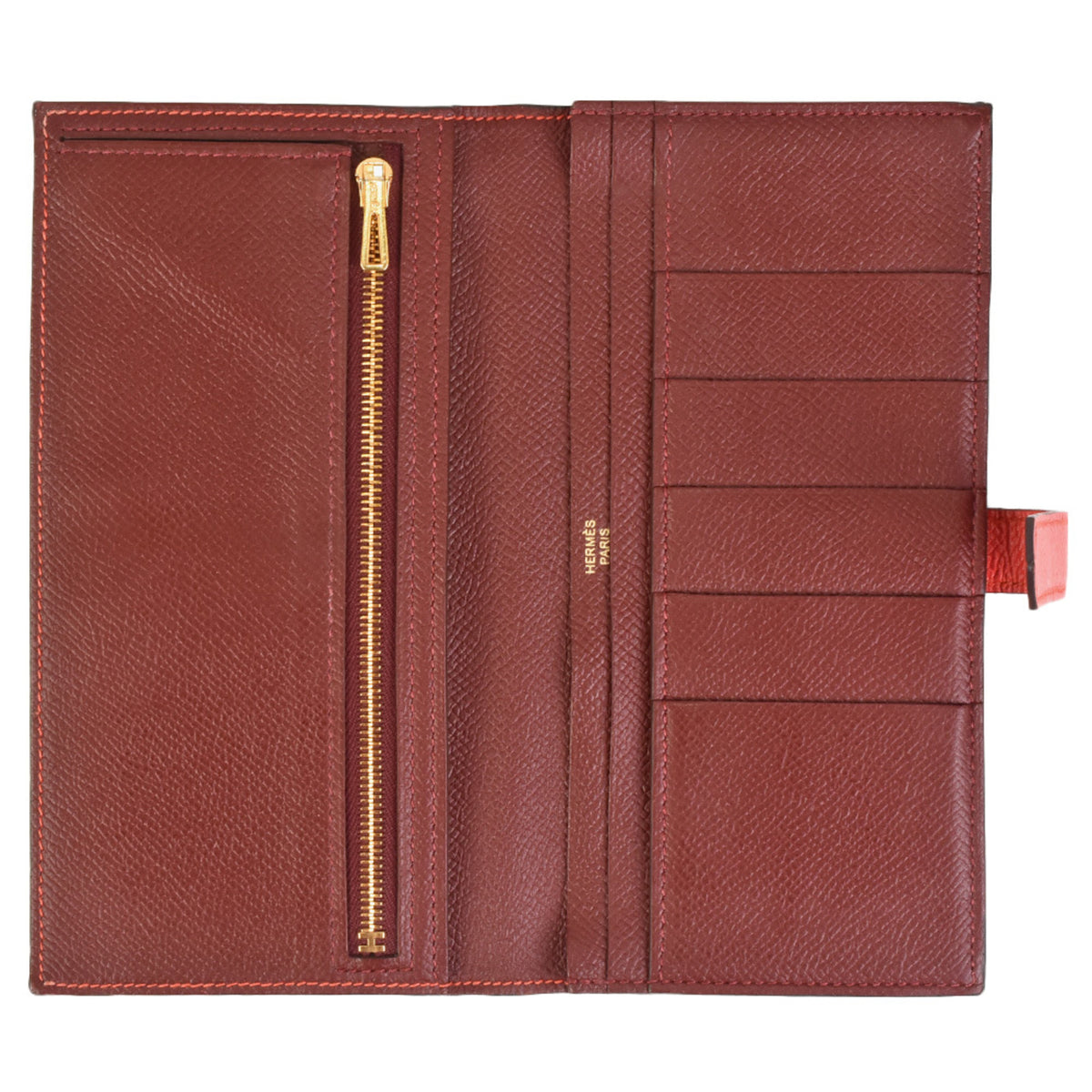 Hermes Bearn Capucine Rouge H Epsom Leather Long Wallet (Bi-Fold) (Pre-Owned)