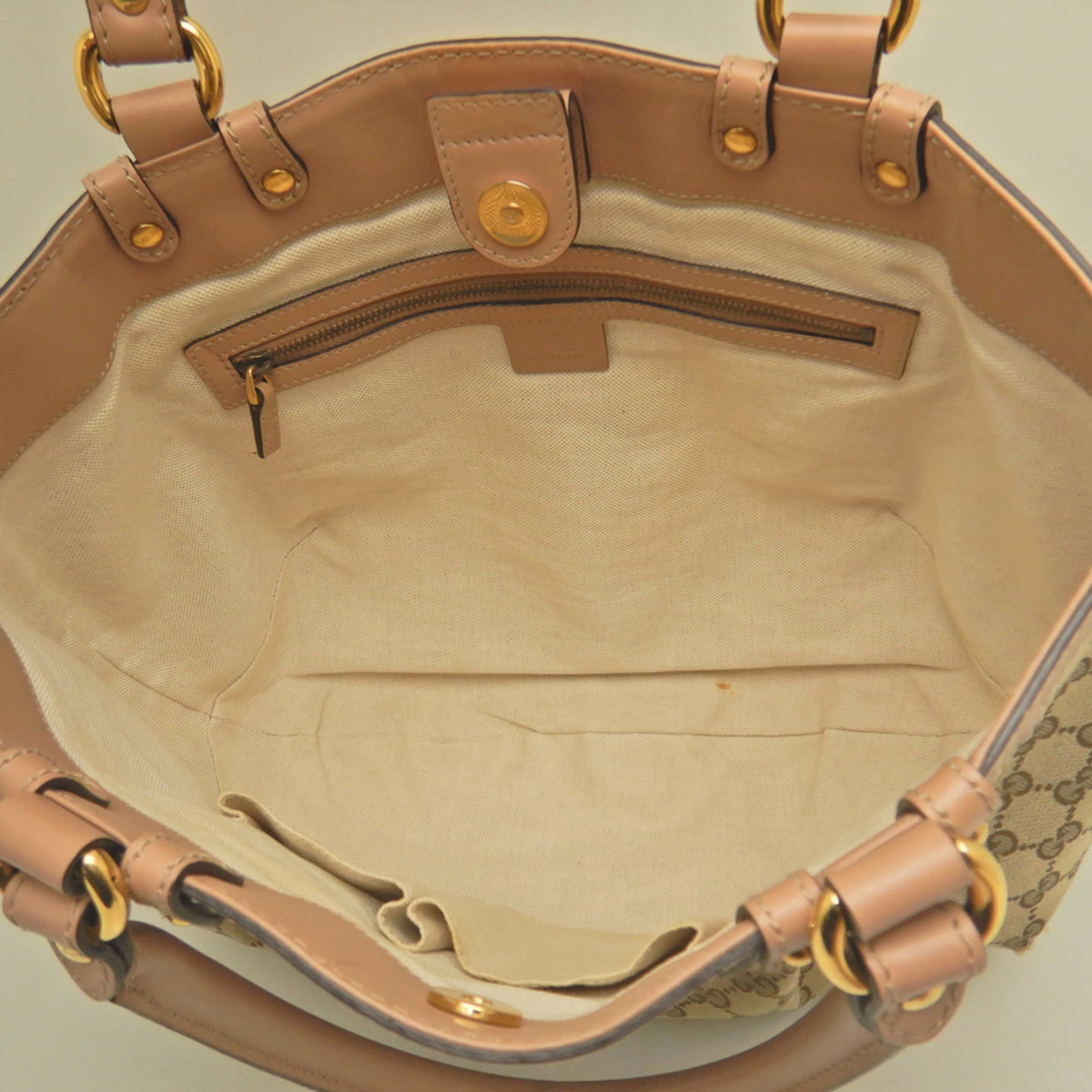 Gucci Beige Yellow Gg Canvas Leather Tote Bag (Pre-Owned)
