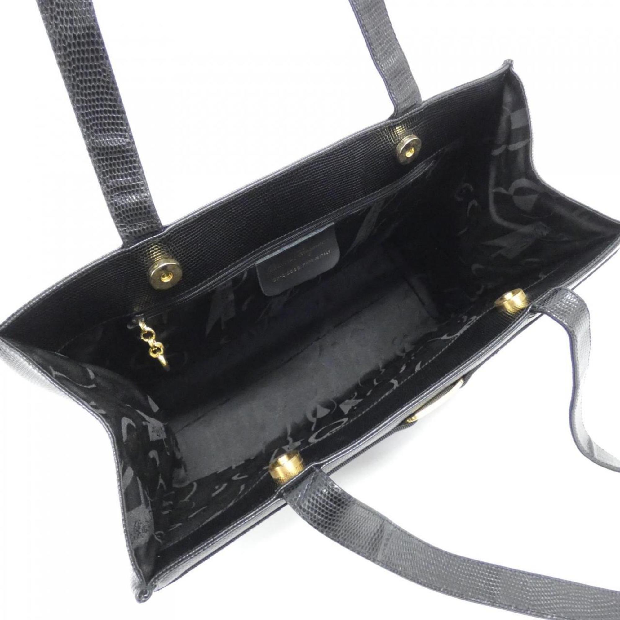 Salvatore Ferragamo Black Leather Handbag Tote Bag (Pre-Owned)
