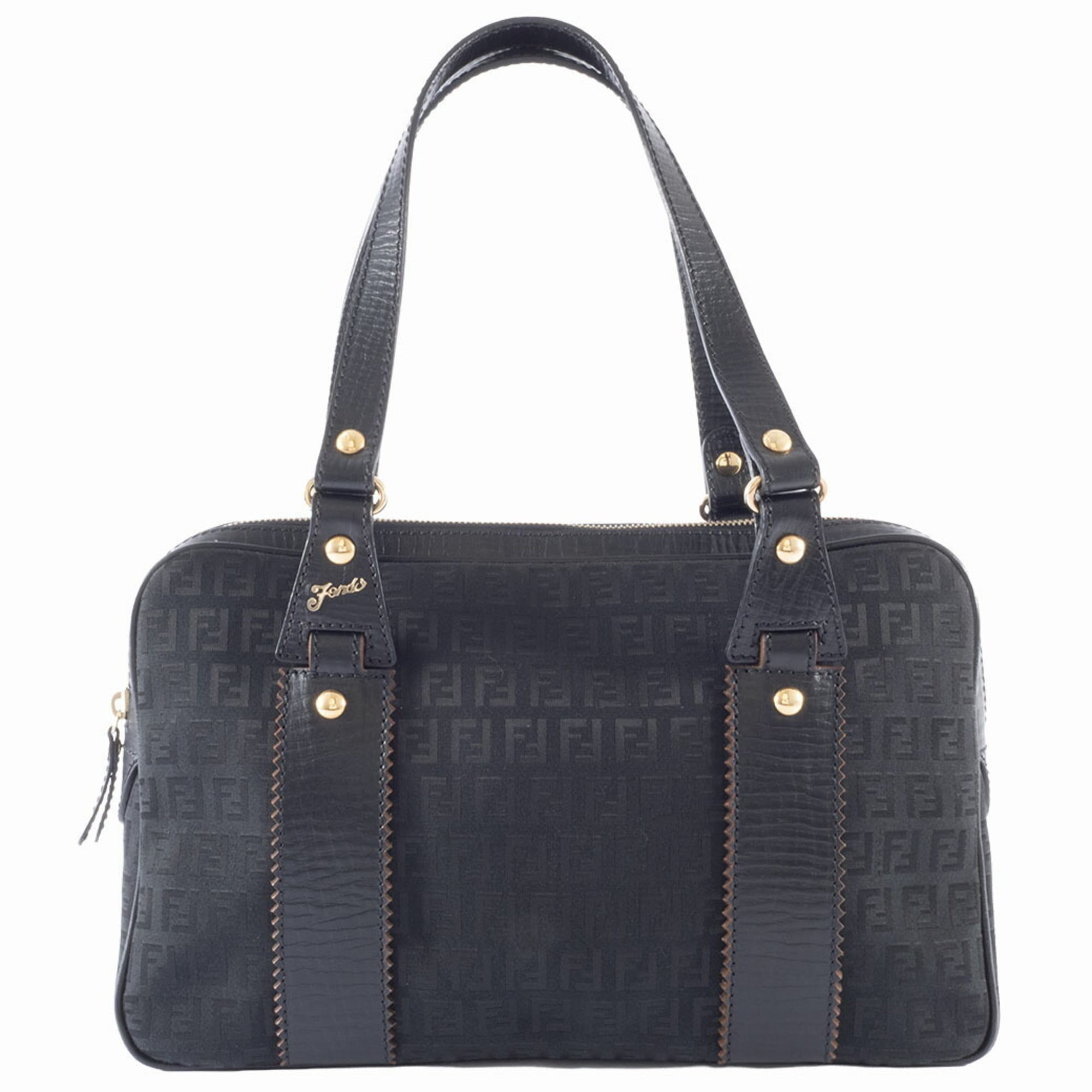 Fendi Zucca Black Canvas Leather Handbag (Pre-Owned)