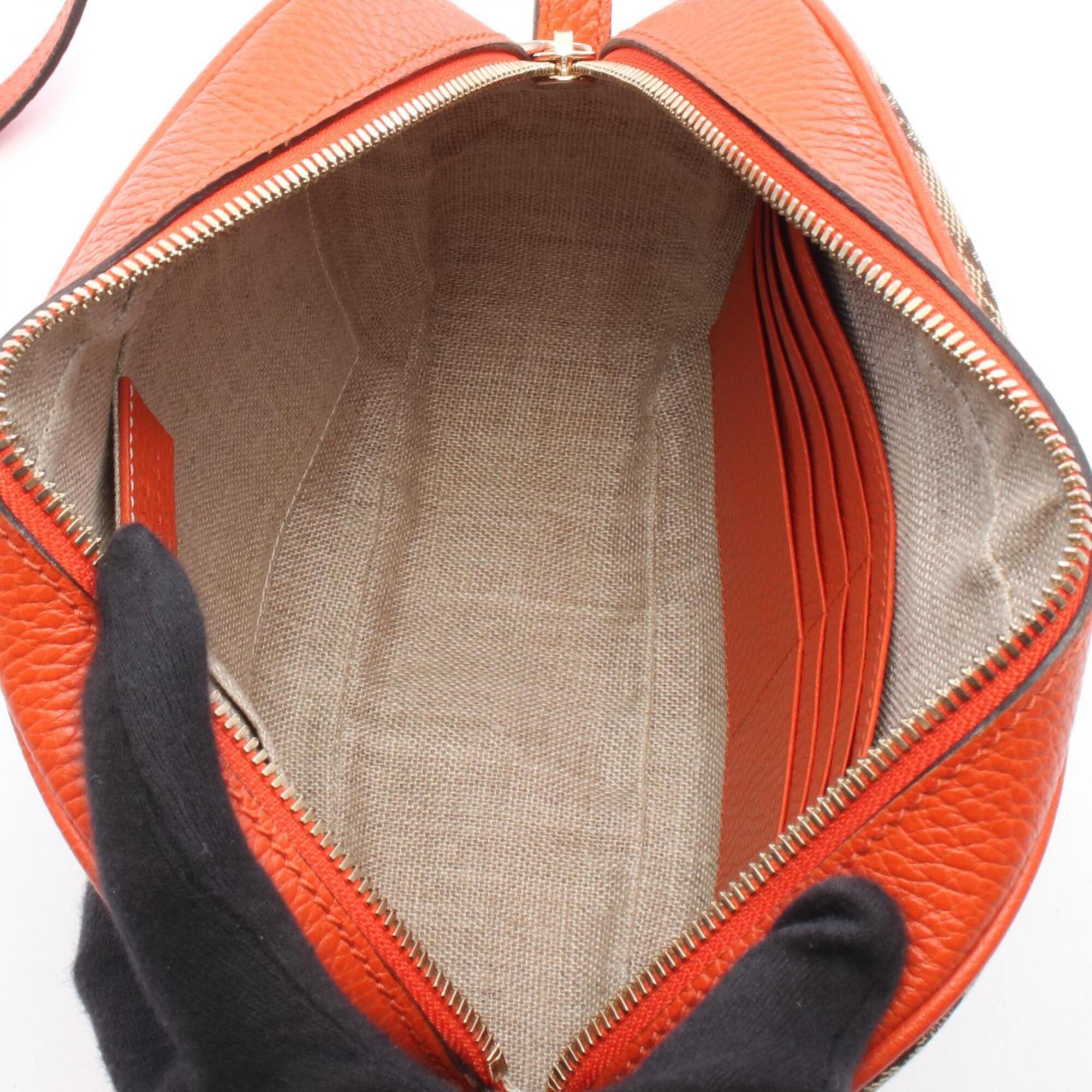 Gucci Beige Brown Orange Canvas Leather Handbag Shoulder Bag (Pre-Owned)