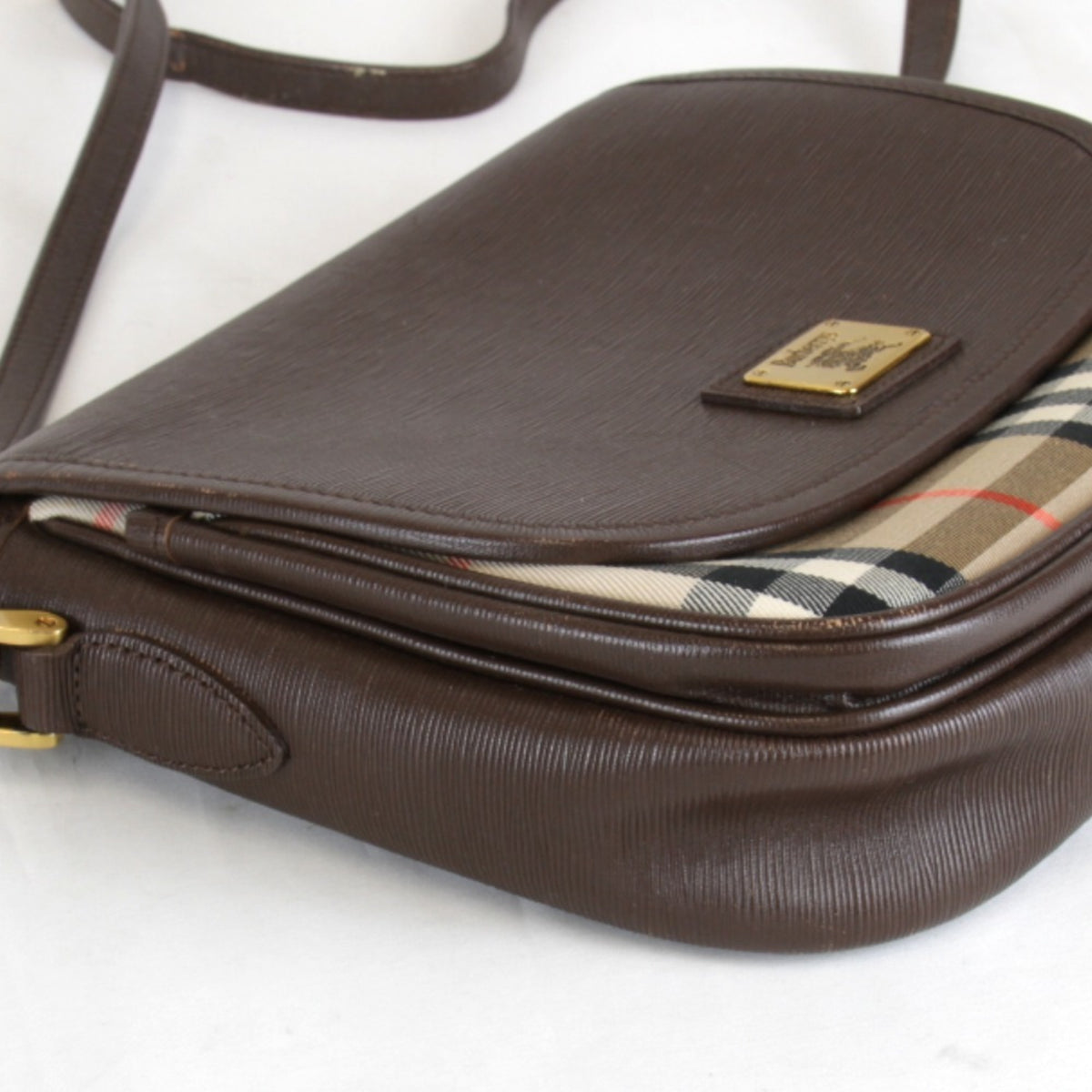 Burberry Brown Leather Canvas Shoulder Bag (Pre-Owned)