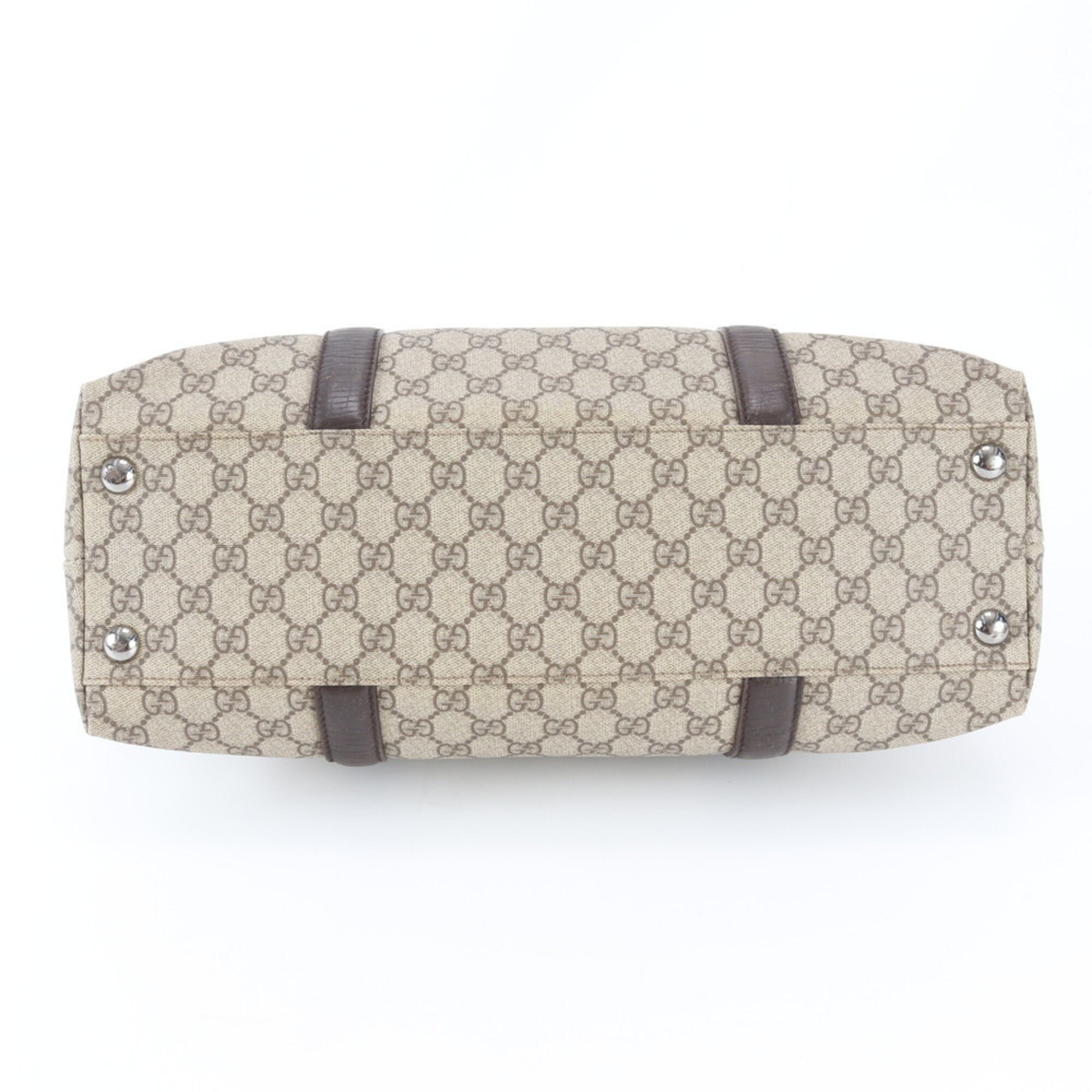 Gucci Beige Brown Leather Coated Canvas Handbag Shoulder Bag Tote Bag (Pre-Owned)