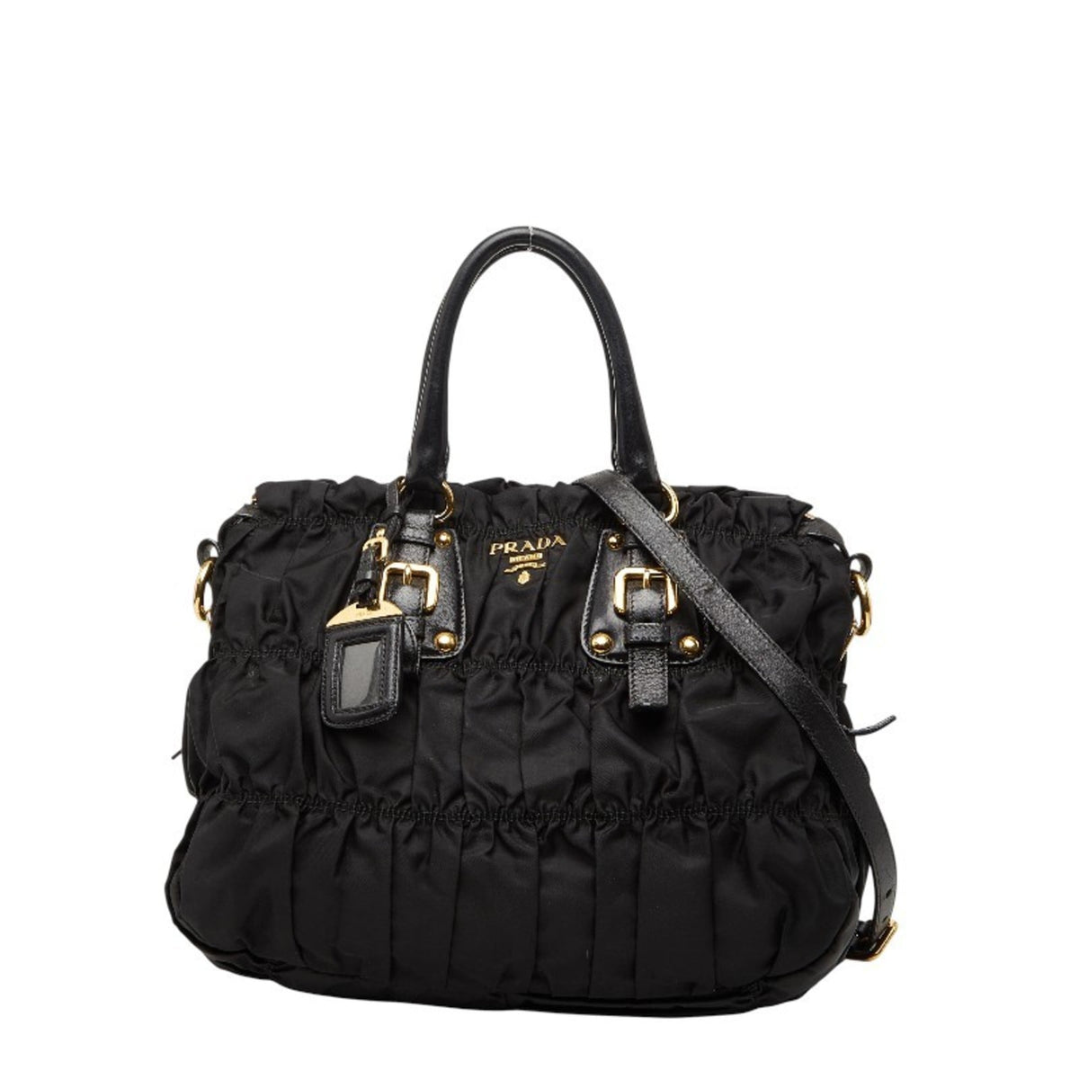 Prada Black Nylon Leather Shoulder Bag Tote Bag (Pre-Owned)