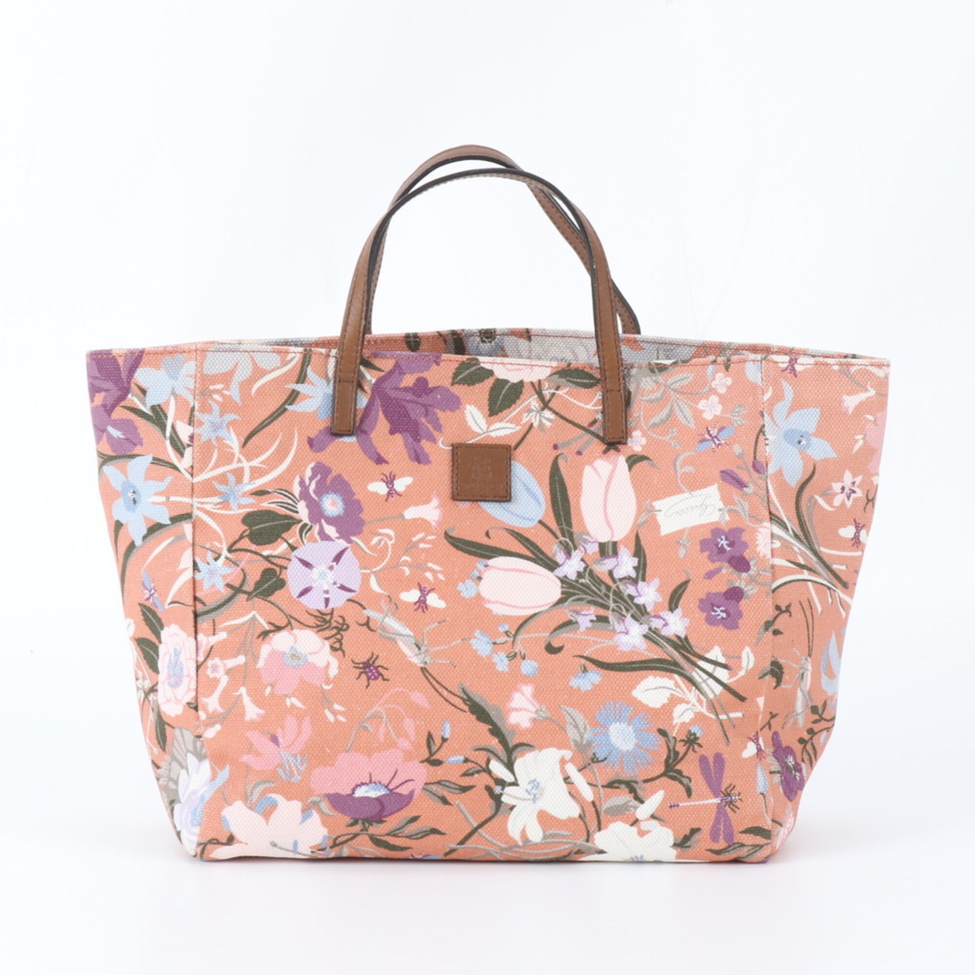 Gucci Flora Pink Leather Canvas Handbag Tote Bag (Pre-Owned)