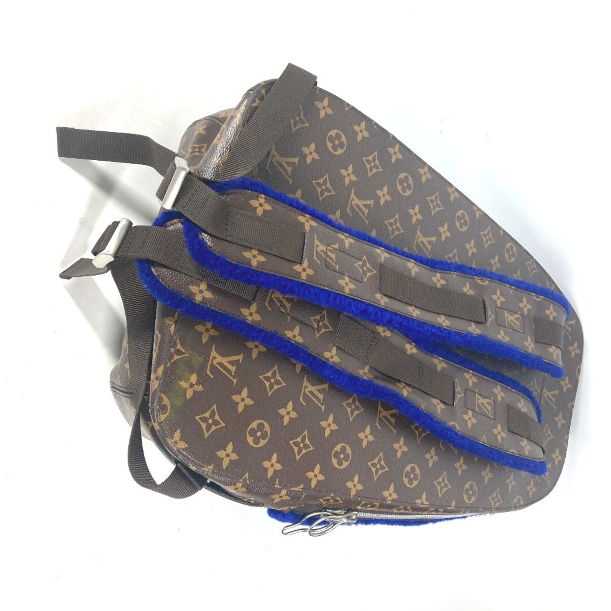 Louis Vuitton Blue Brown Monogram Canvas Leather Backpack (Pre-Owned)