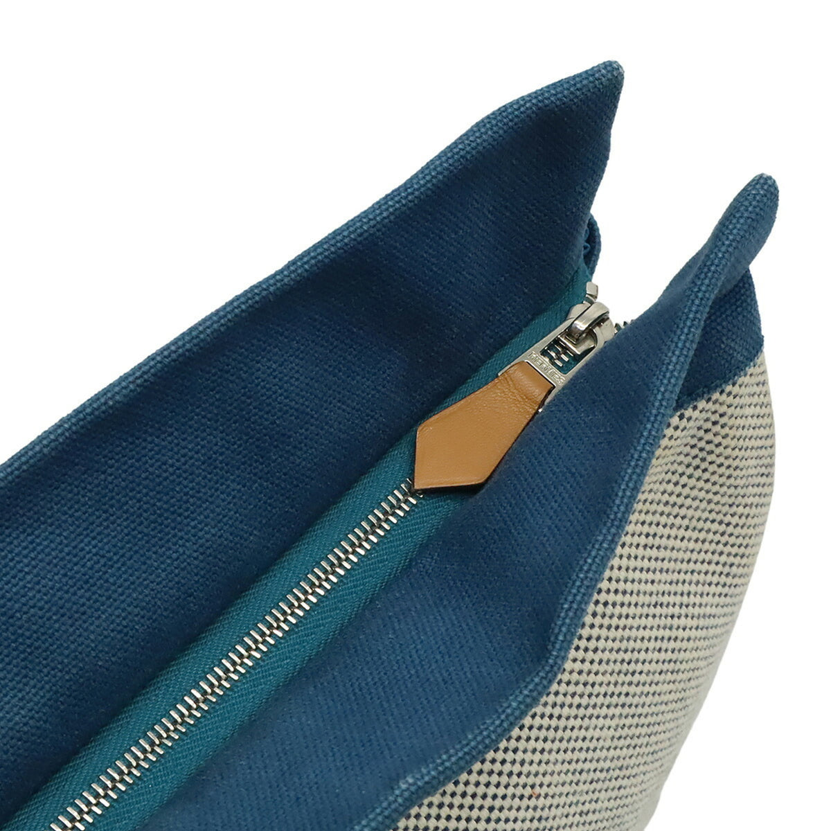 Hermes Blue Ivory Canvas Clutch Bag (Pre-Owned)
