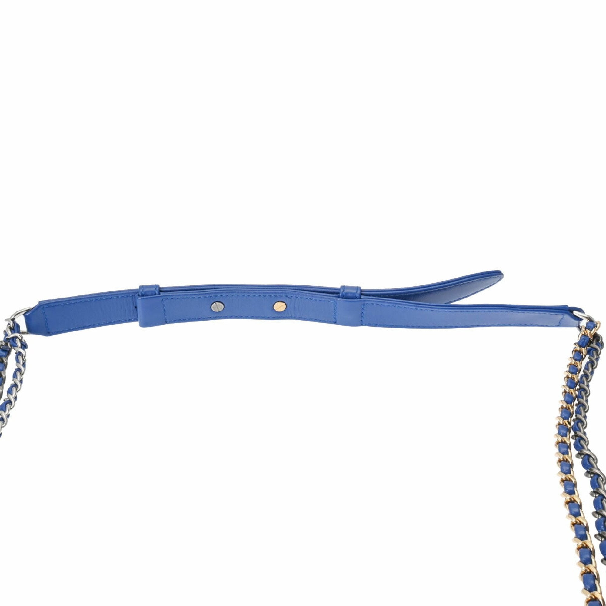 Chanel Blue Gold Tweed Leather Shoulder Bag (Pre-Owned)