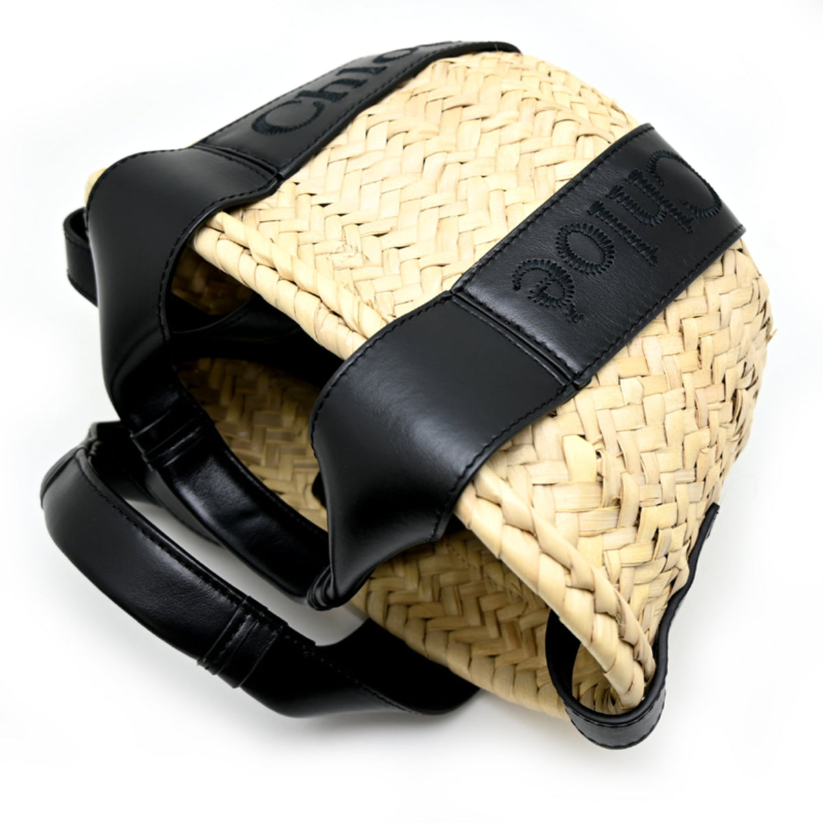 Chloé Black Raffia Leather Basket Handbag (Pre-Owned)
