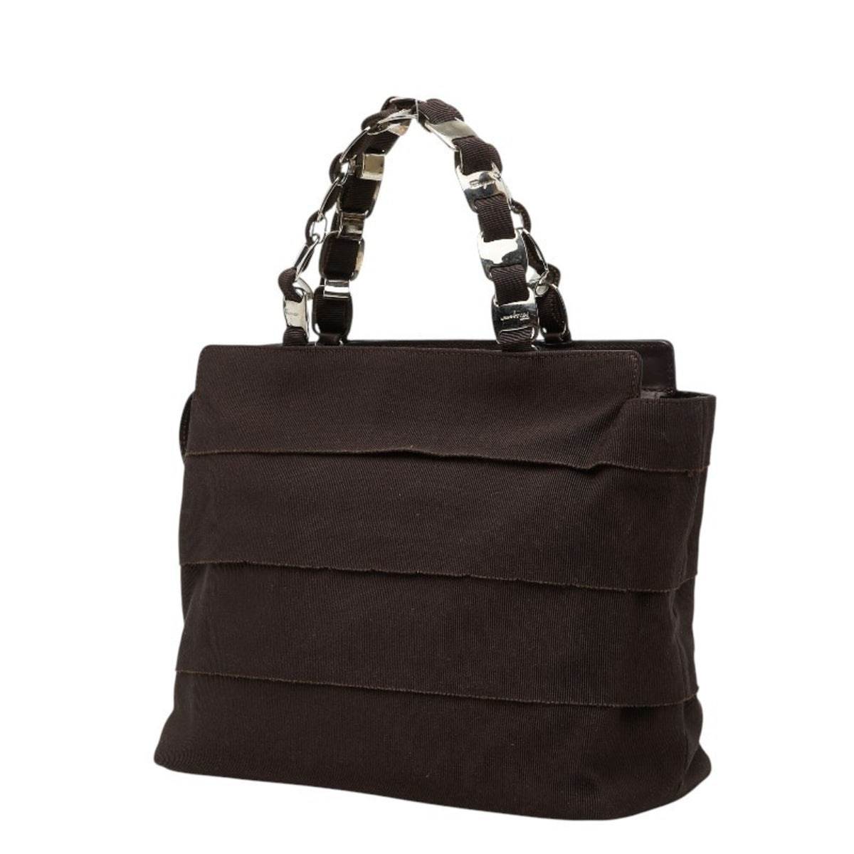 Salvatore Ferragamo Vara Dark Brown Nylon Leather Handbag (Pre-Owned)